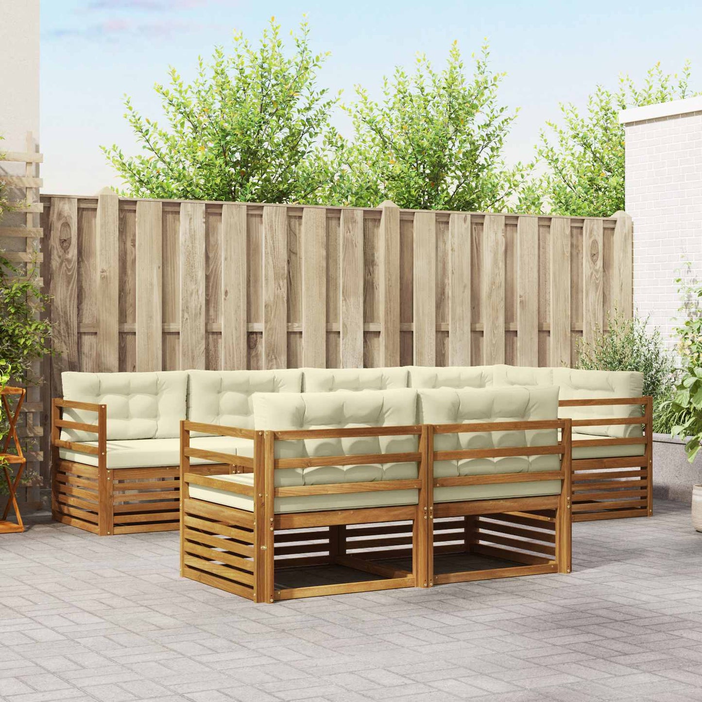 vidaXL Σειρά Καναπέ Εξωτερικού με μαξιλάρι 7 pcs Φυσικό και Κρέμα
