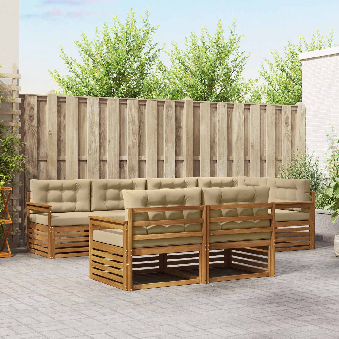 vidaXL Σειρά Καναπέ Εξωτερικού με μαξιλάρι 7 pcs Φυσικό και Μπεζ