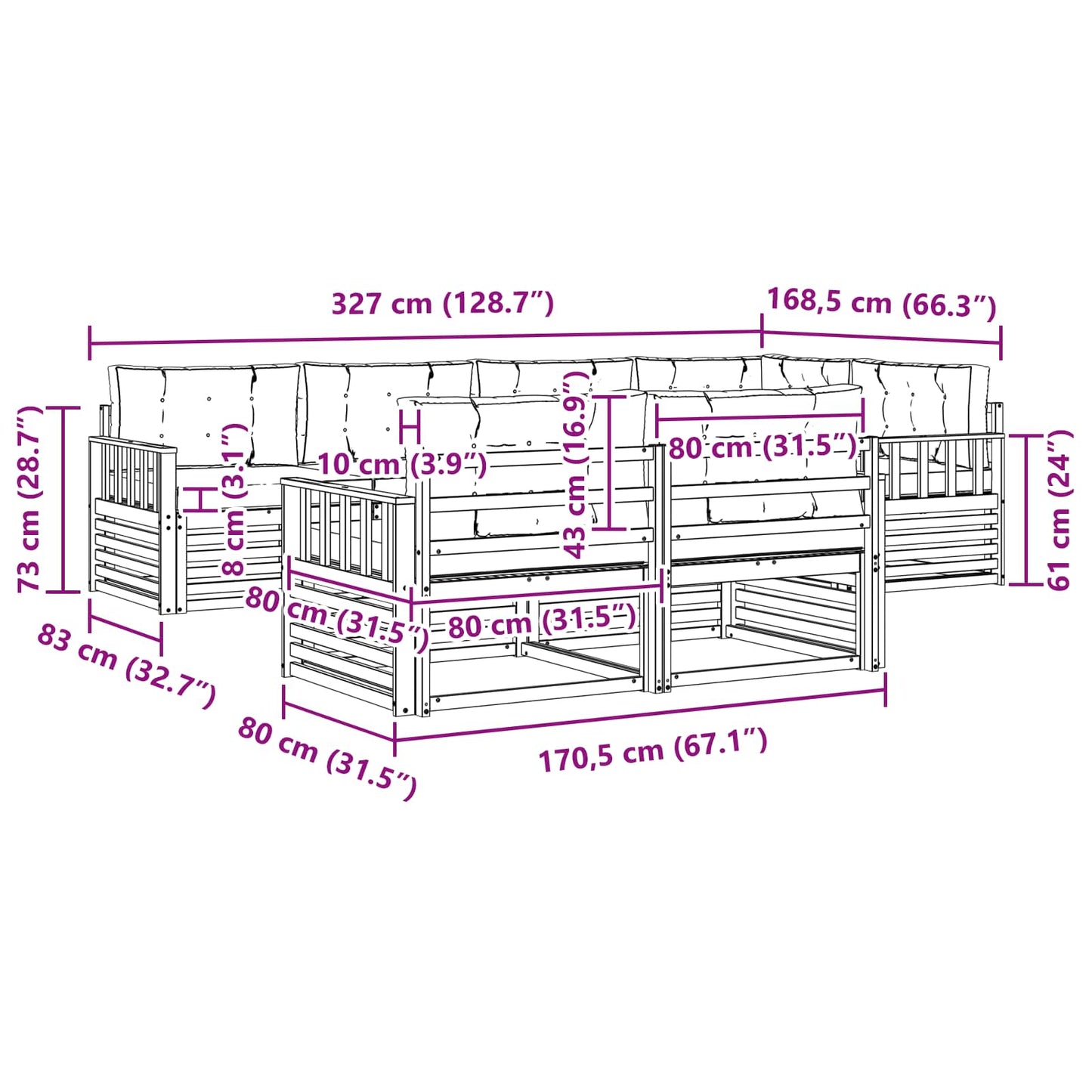 vidaXL Σειρά Καναπέ Εξωτερικού με μαξιλάρι 7 pcs Φυσικό και Κρέμα