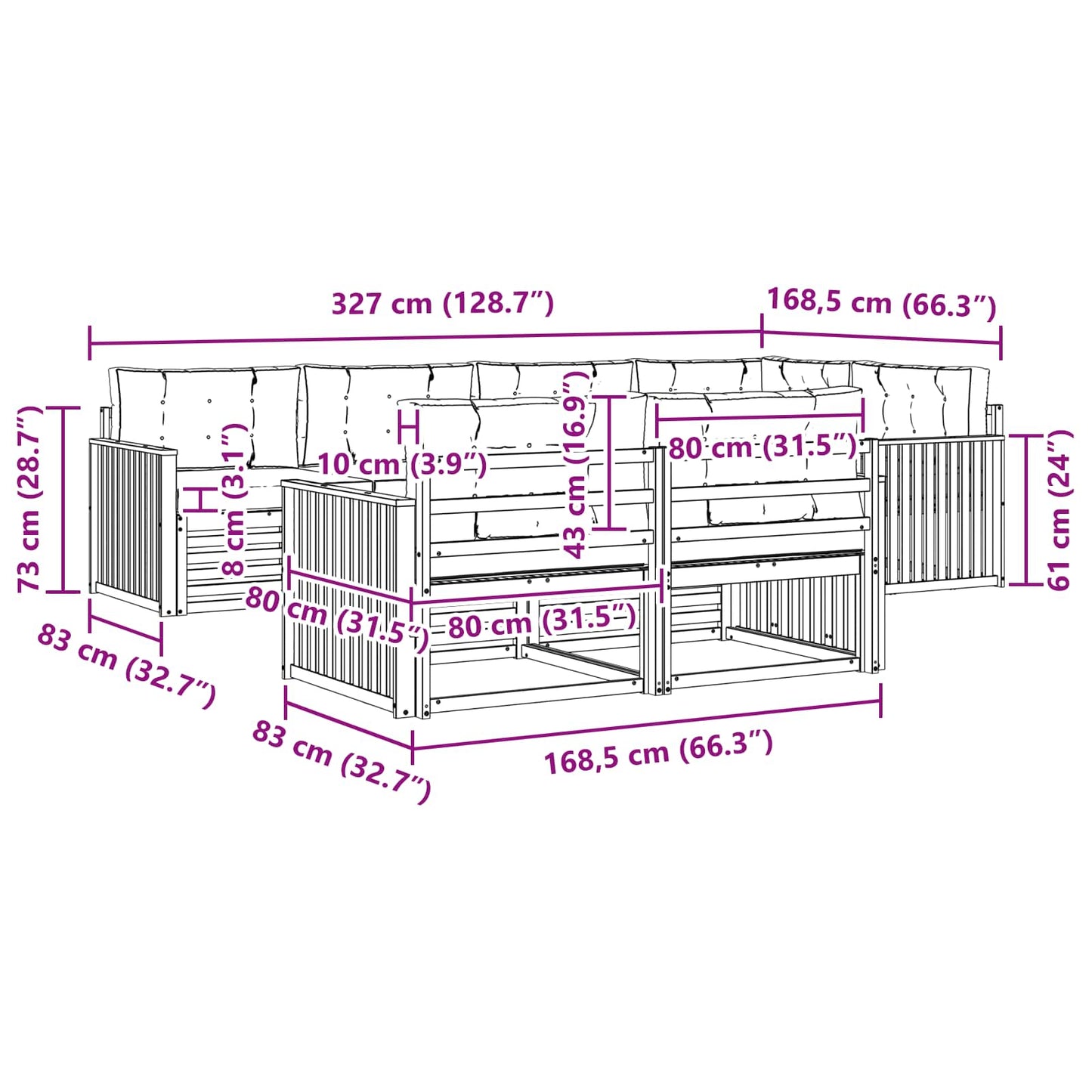 vidaXL Σειρά Καναπέ Εξωτερικού με μαξιλάρι 7 pcs Φυσικό και Κρέμα