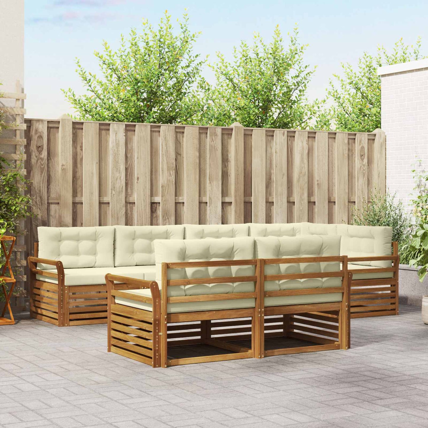 vidaXL Σειρά Καναπέ Εξωτερικού με μαξιλάρι 7 pcs Φυσικό και Κρέμα