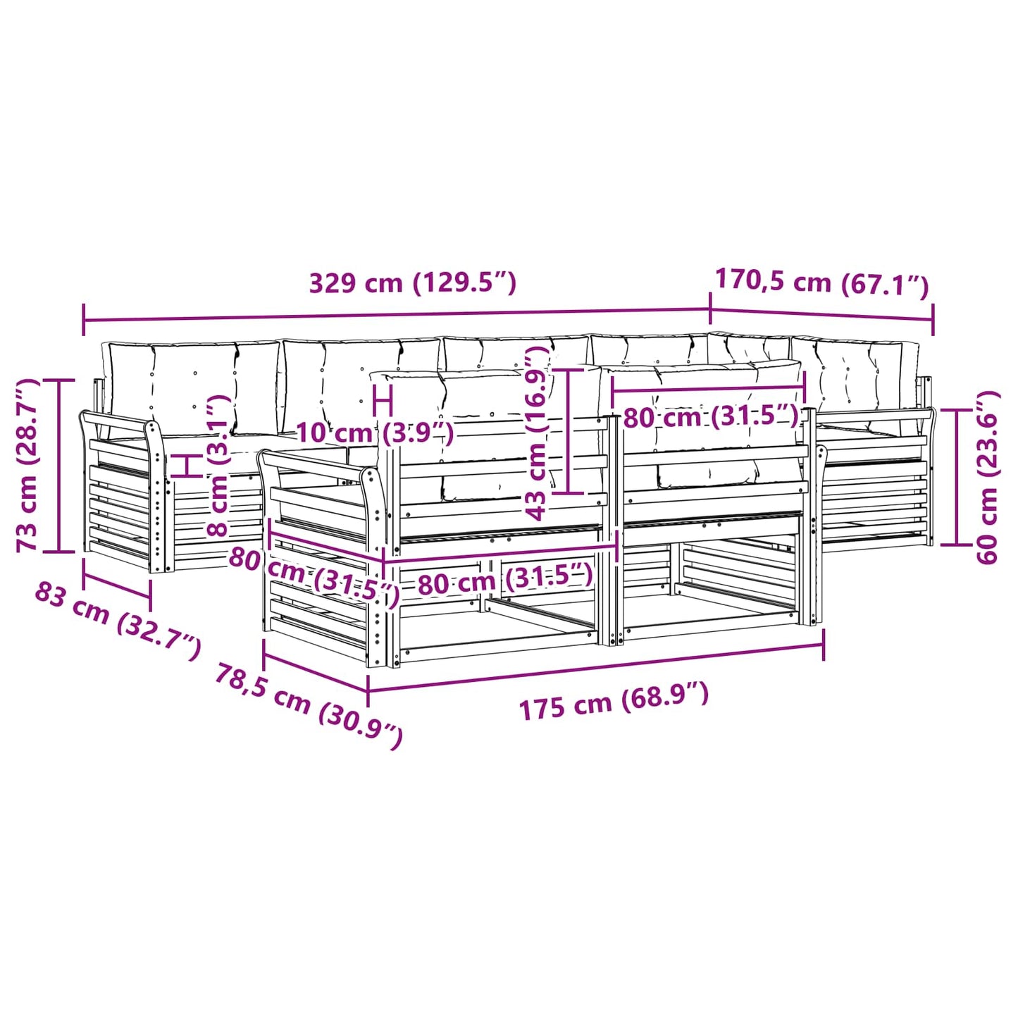 vidaXL Σειρά Καναπέ Εξωτερικού με μαξιλάρι 7 pcs Φυσικό και Μπεζ