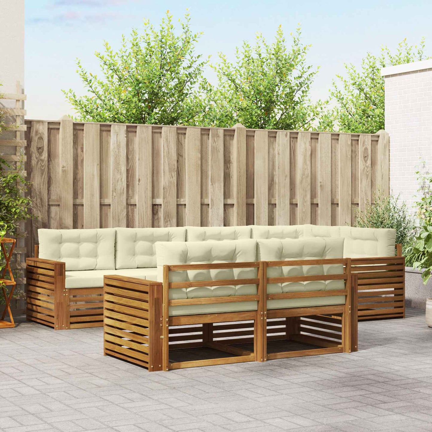 vidaXL Σειρά Καναπέ Εξωτερικού με μαξιλάρι 7 pcs Φυσικό και Κρέμα