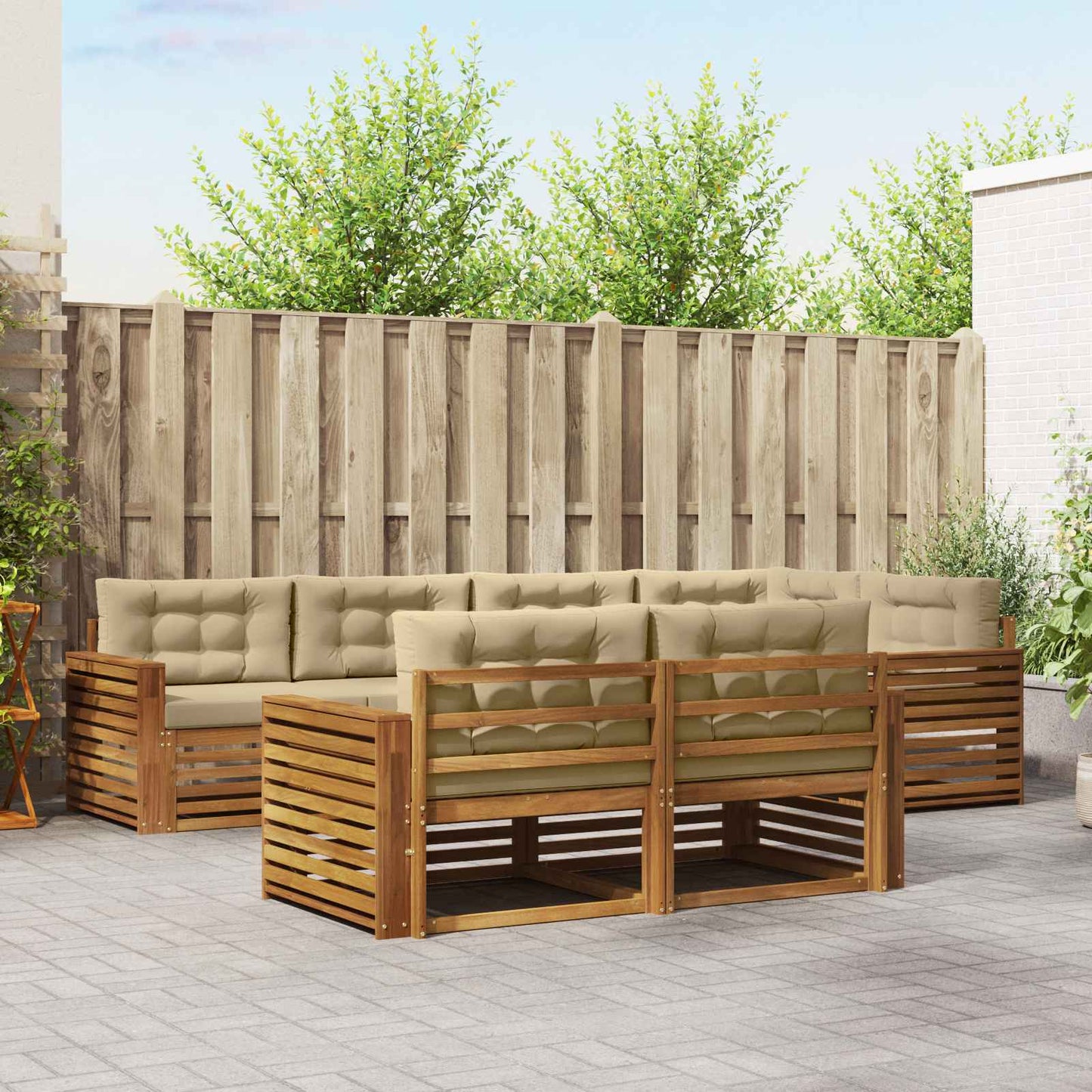 vidaXL Σειρά Καναπέ Εξωτερικού με μαξιλάρι 7 pcs Φυσικό και Μπεζ