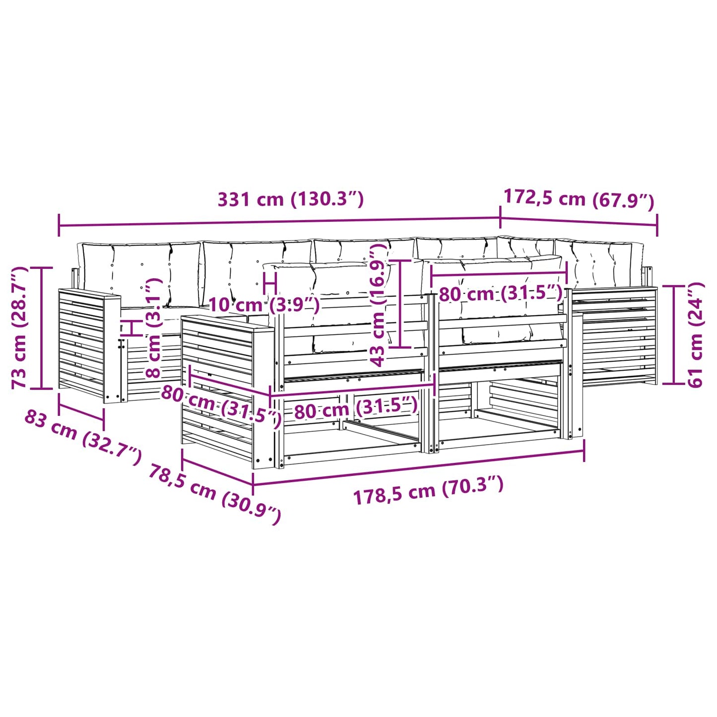 vidaXL Σειρά Καναπέ Εξωτερικού με μαξιλάρι 7 pcs Φυσικό και Μπεζ