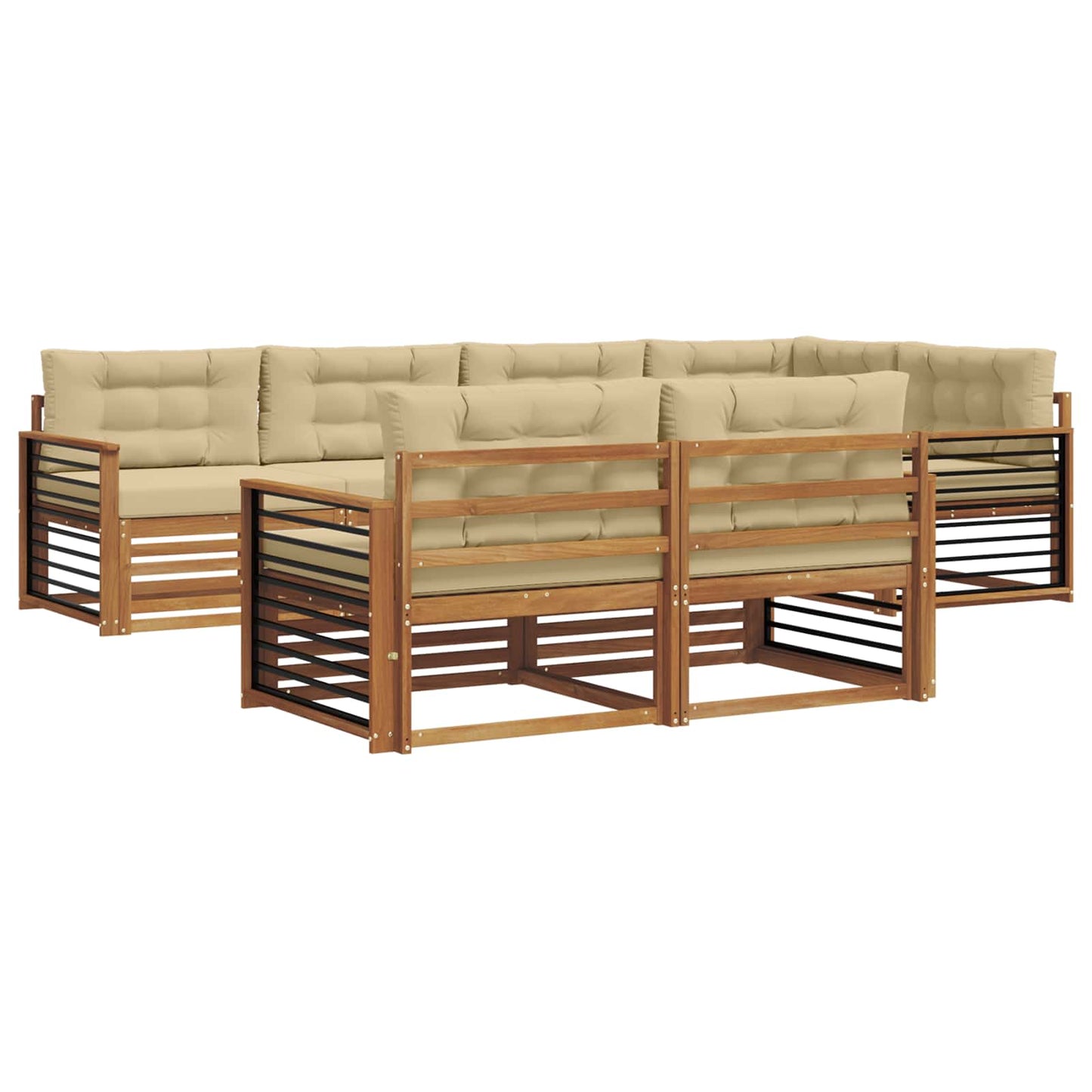 vidaXL Σειρά Καναπέ Εξωτερικού με μαξιλάρι 7 pcs Φυσικό και Μπεζ