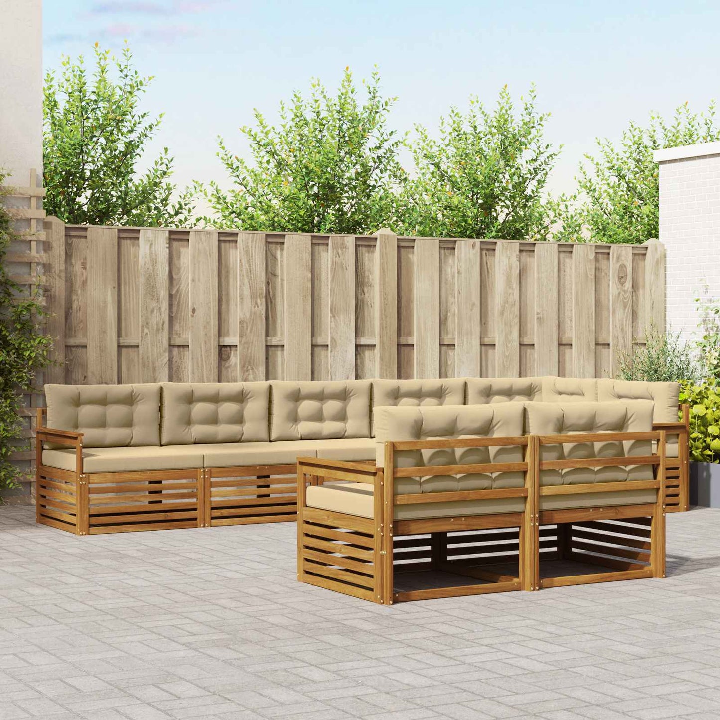 vidaXL Σειρά Καναπέ Εξωτερικού με μαξιλάρι 8 pcs Φυσικό και Μπεζ