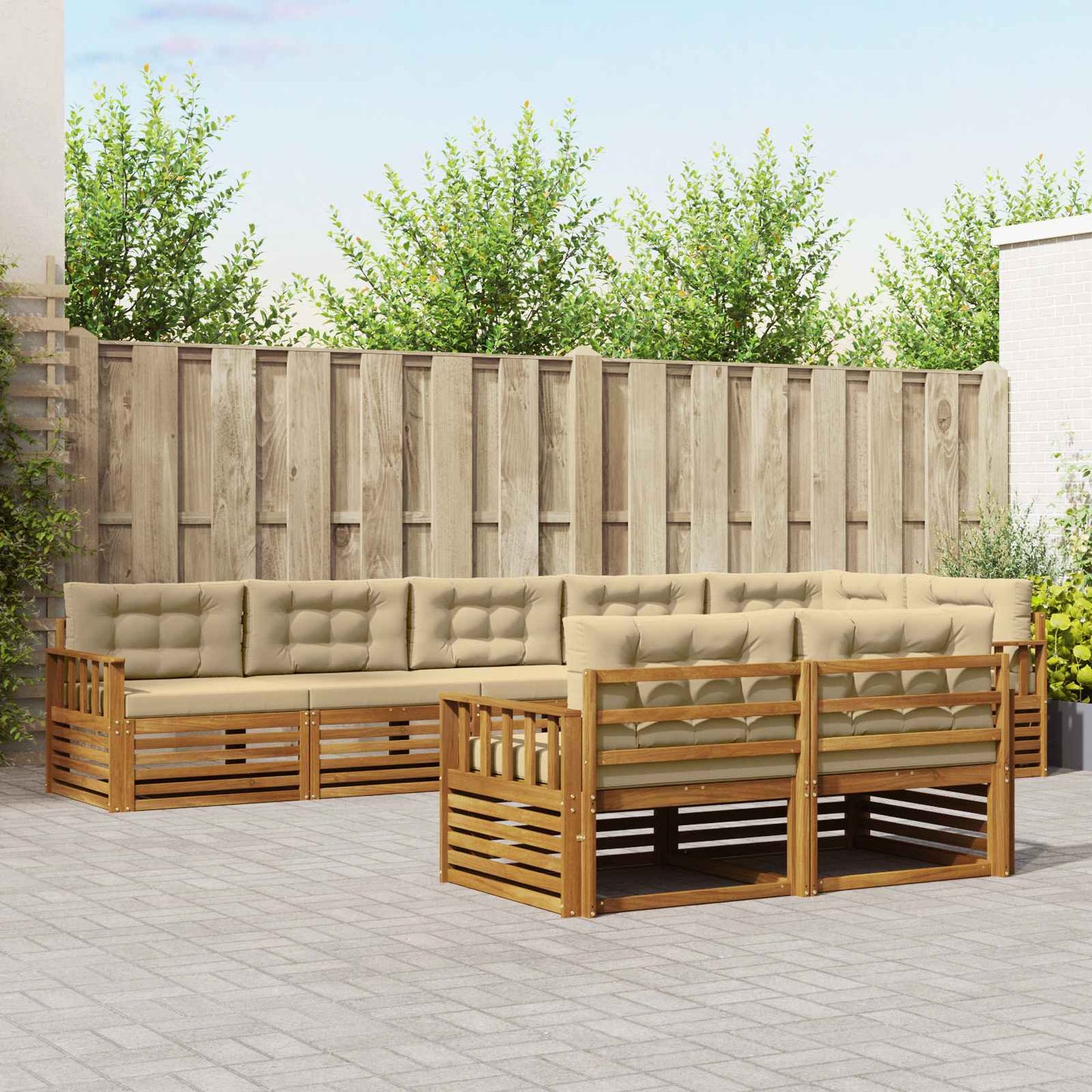 vidaXL Σειρά Καναπέ Εξωτερικού με μαξιλάρι 8 pcs Φυσικό και Μπεζ