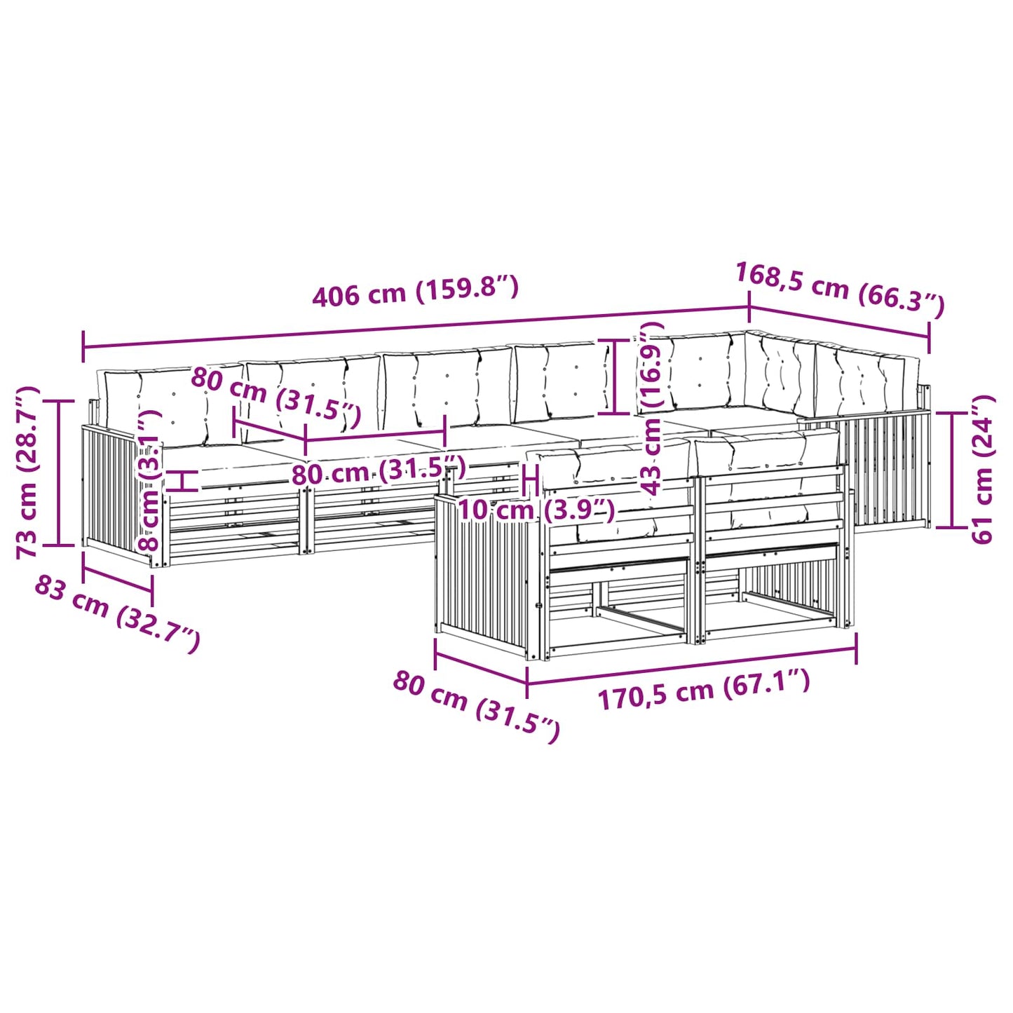 vidaXL Σειρά Καναπέ Εξωτερικού με μαξιλάρι 8 pcs Φυσικό και Κρέμα