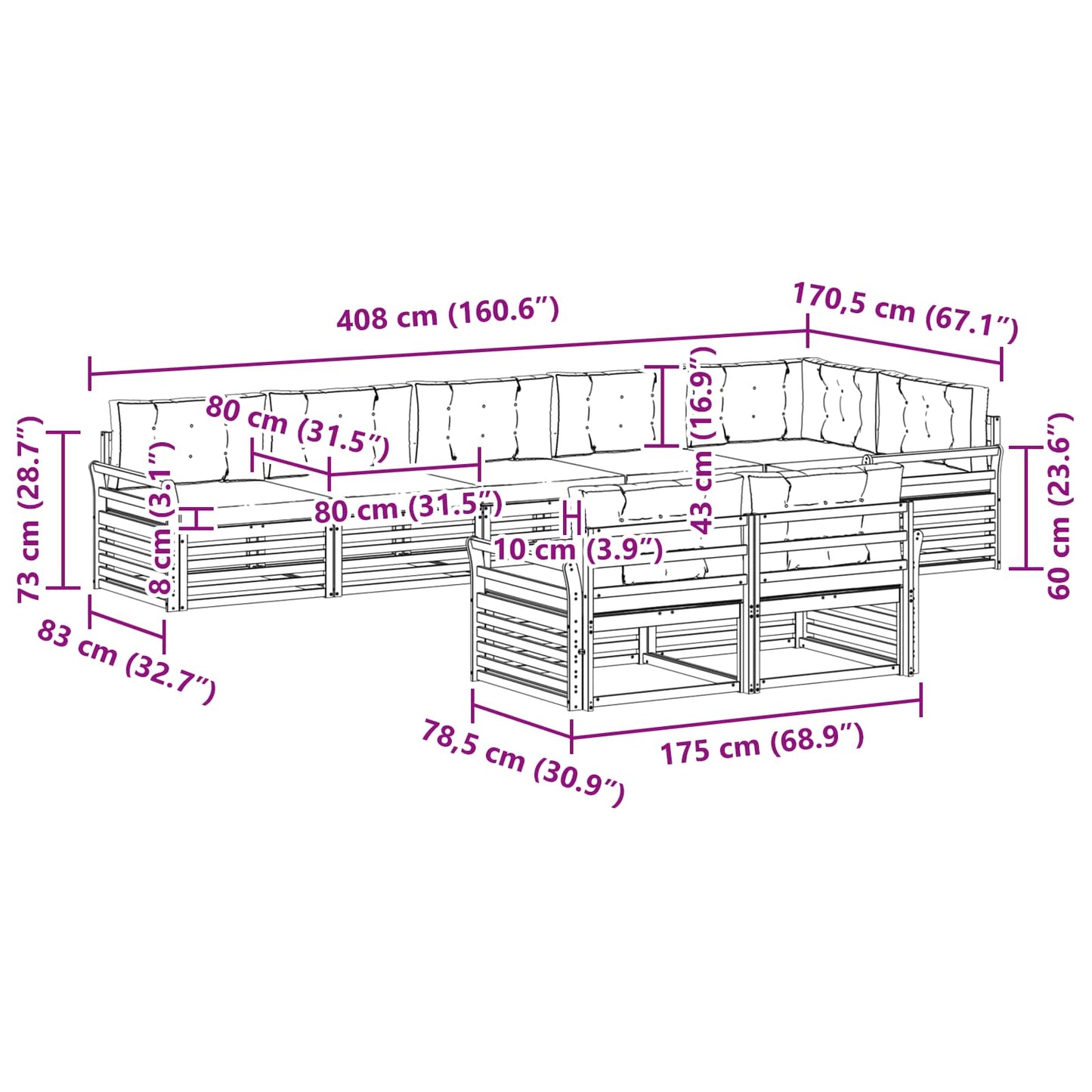 vidaXL Σειρά Καναπέ Εξωτερικού με μαξιλάρι 8 pcs Φυσικό και Κρέμα
