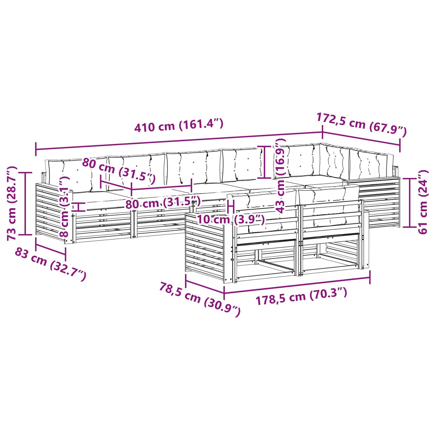 vidaXL Σειρά Καναπέ Εξωτερικού με μαξιλάρι 8 pcs Φυσικό και Μπεζ