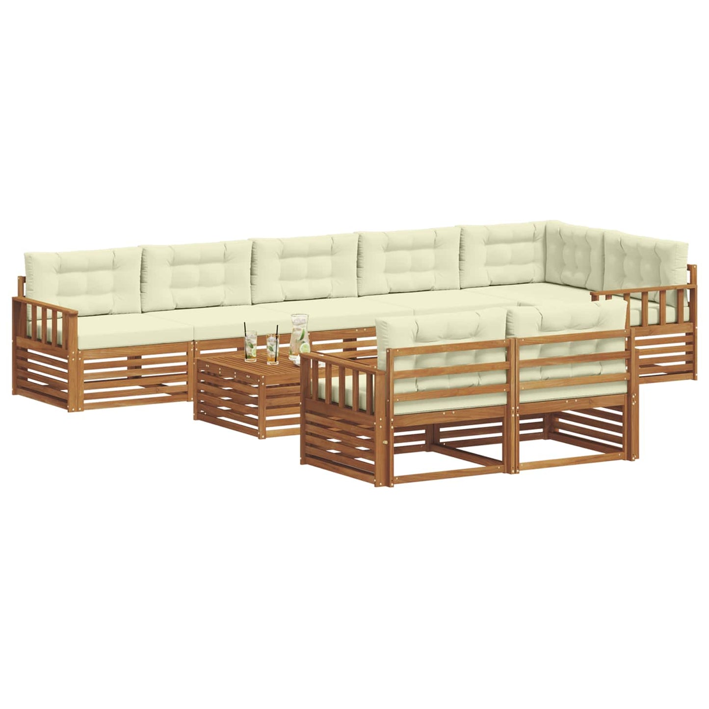 vidaXL Σειρά Καναπέ Εξωτερικού με μαξιλάρι 9 pcs Φυσικό και Κρέμα