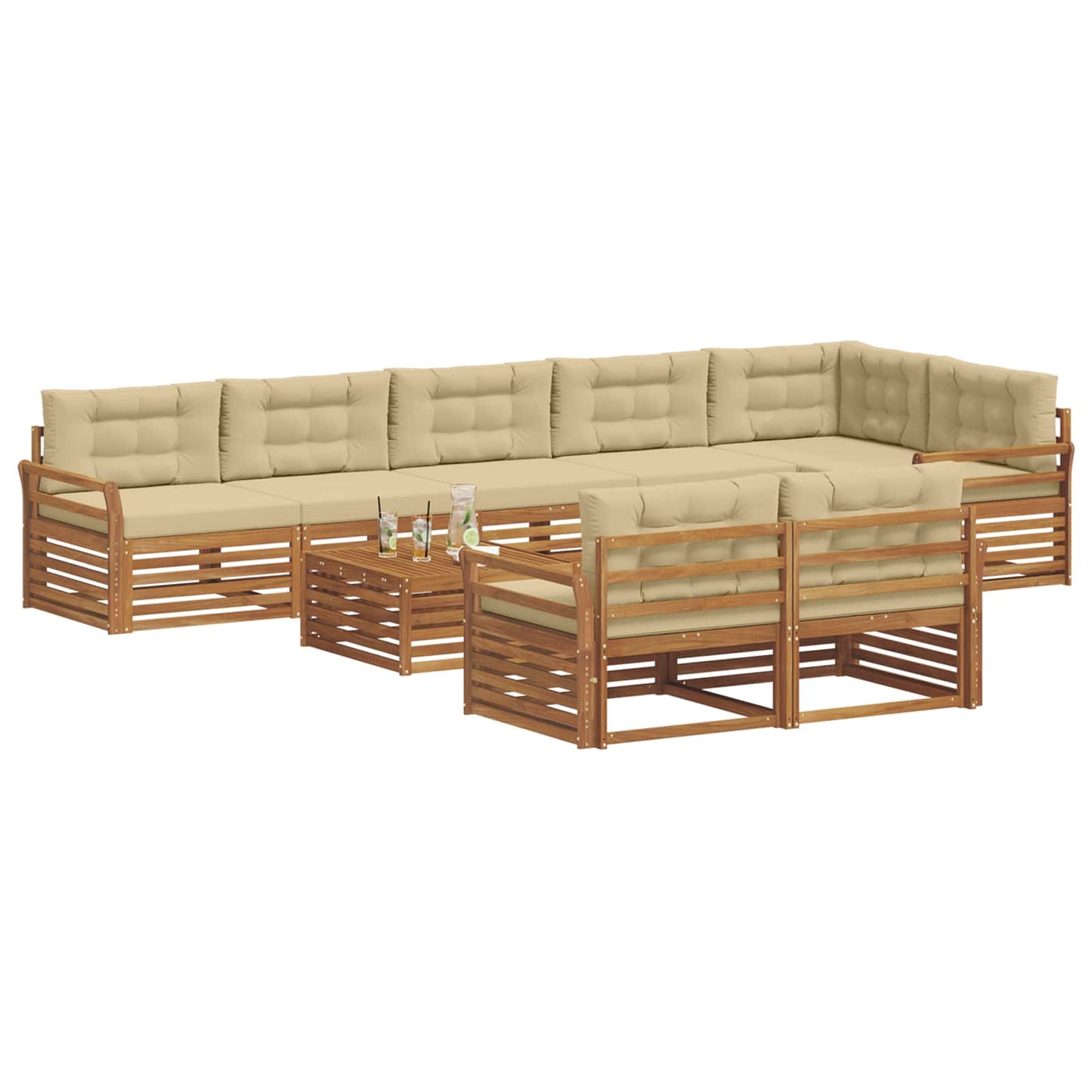 vidaXL Σειρά Καναπέ Εξωτερικού με μαξιλάρι 9 pcs Φυσικό και Μπεζ