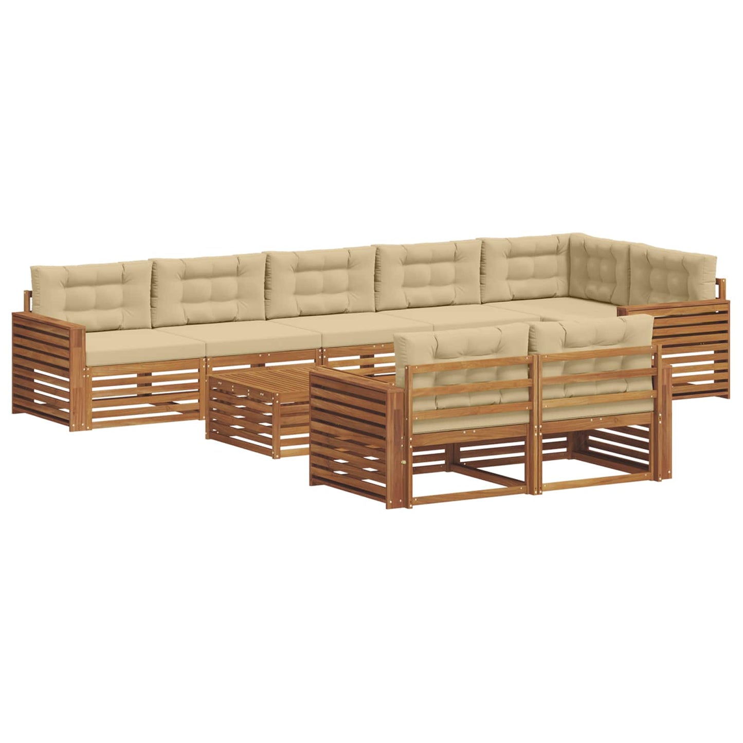 vidaXL Σειρά Καναπέ Εξωτερικού με μαξιλάρι 9 pcs Φυσικό και Μπεζ