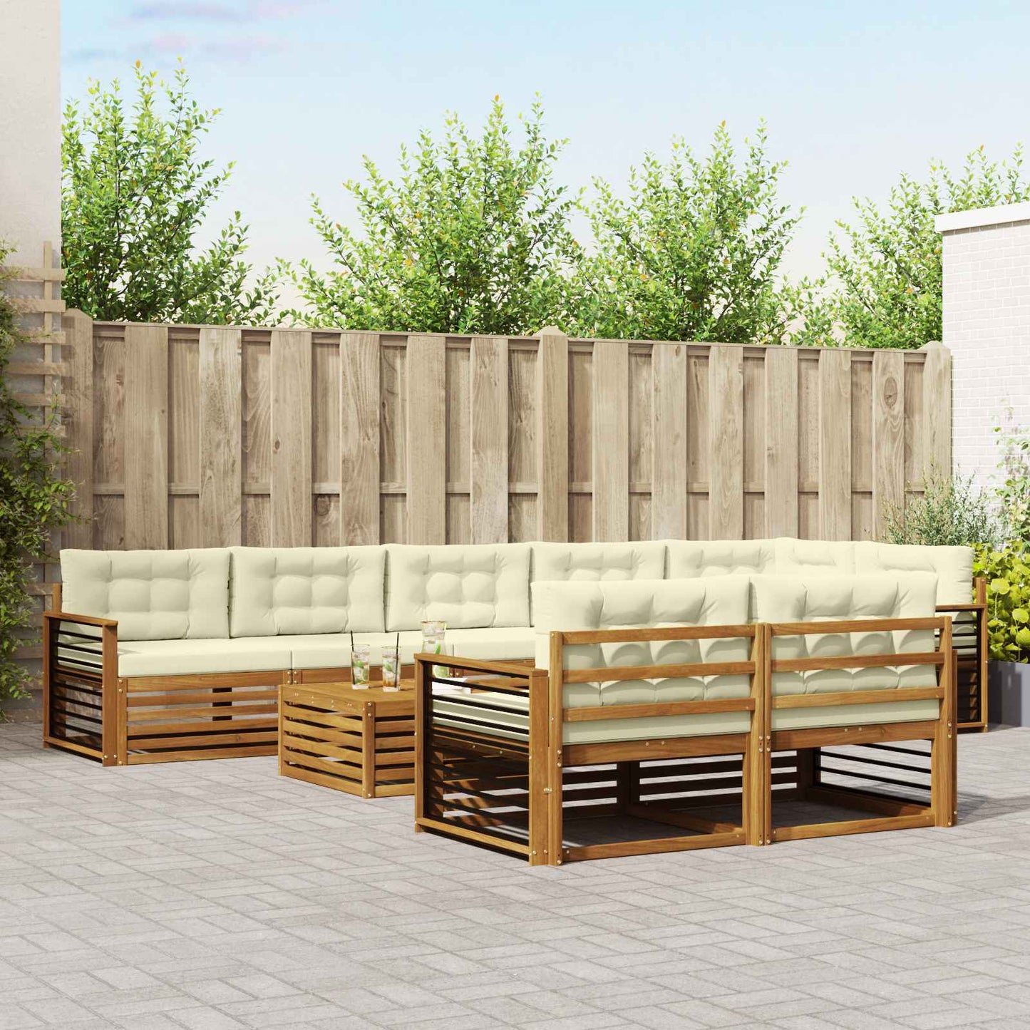 vidaXL Σειρά Καναπέ Εξωτερικού με μαξιλάρι 9 pcs Φυσικό και Κρέμα