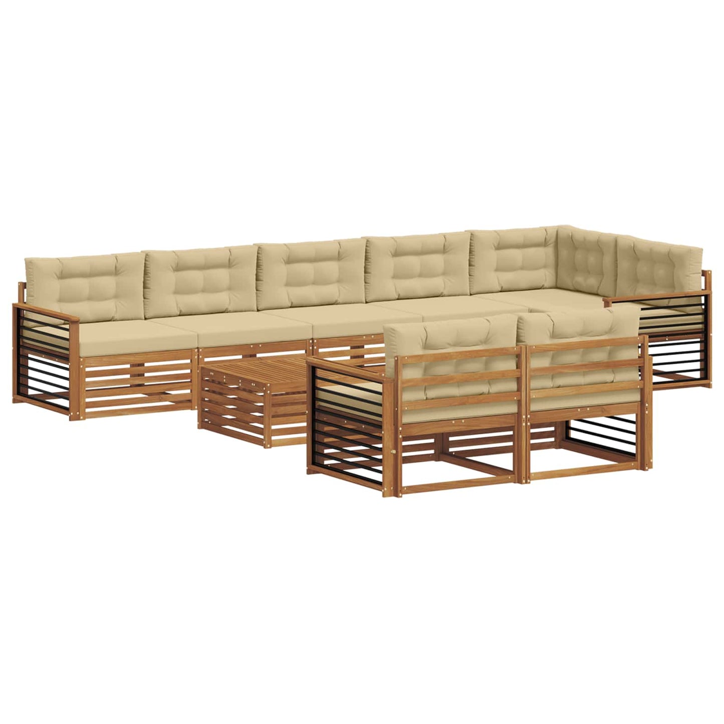 vidaXL Σειρά Καναπέ Εξωτερικού με μαξιλάρι 9 pcs Φυσικό και Μπεζ