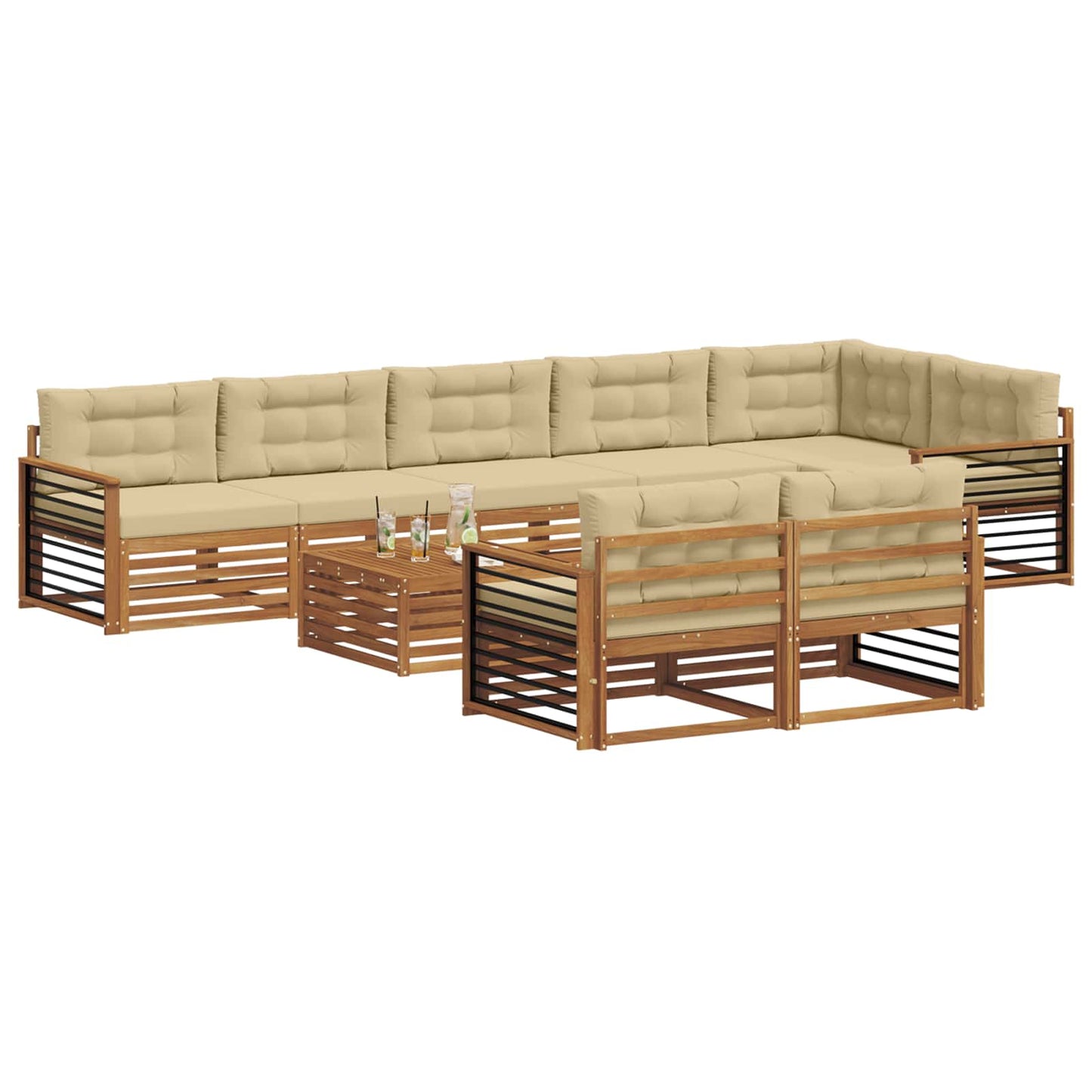 vidaXL Σειρά Καναπέ Εξωτερικού με μαξιλάρι 9 pcs Φυσικό και Μπεζ