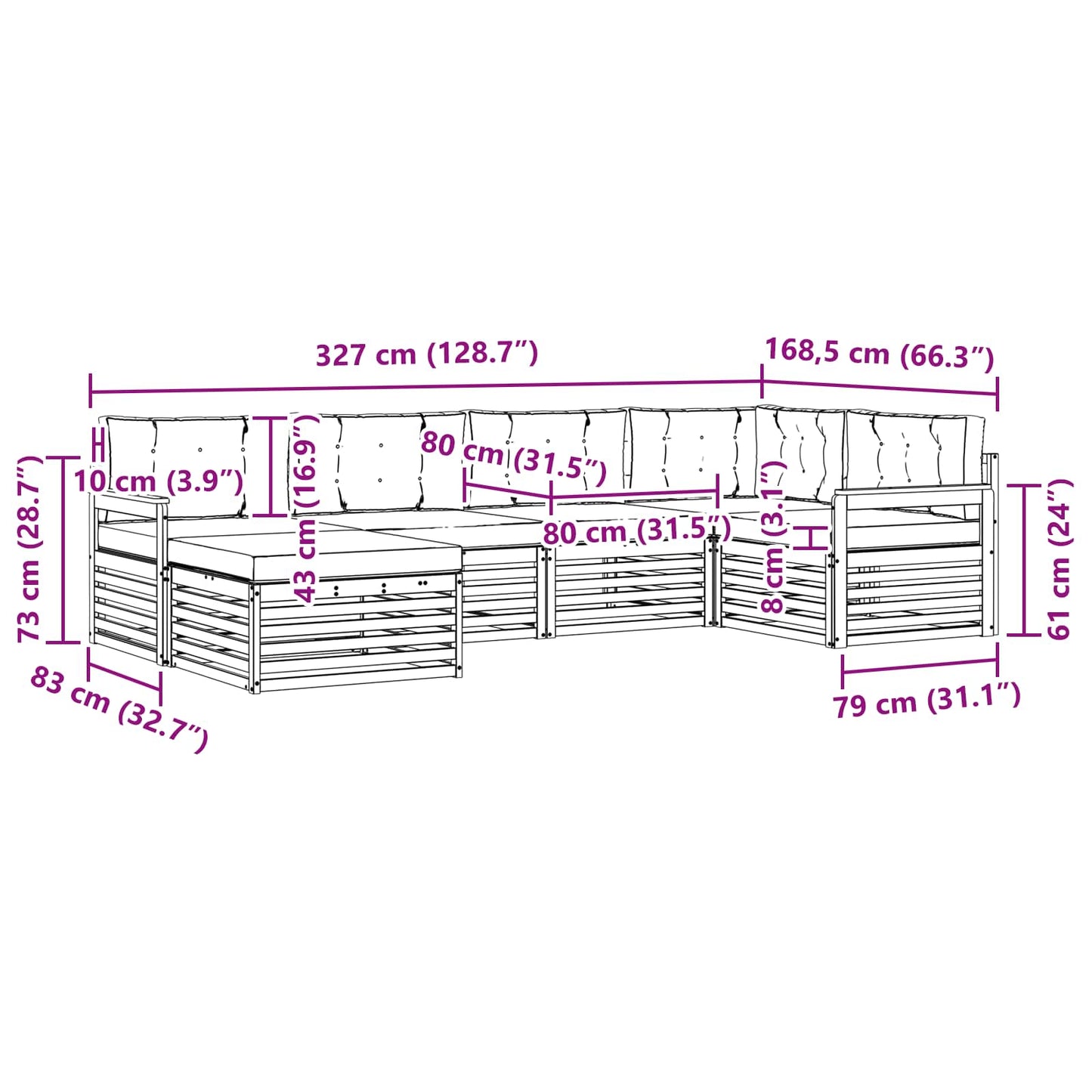vidaXL Σειρά Καναπέ Εξωτερικού 6 pcs Φυσικό και Ανοιχτό Γκρι