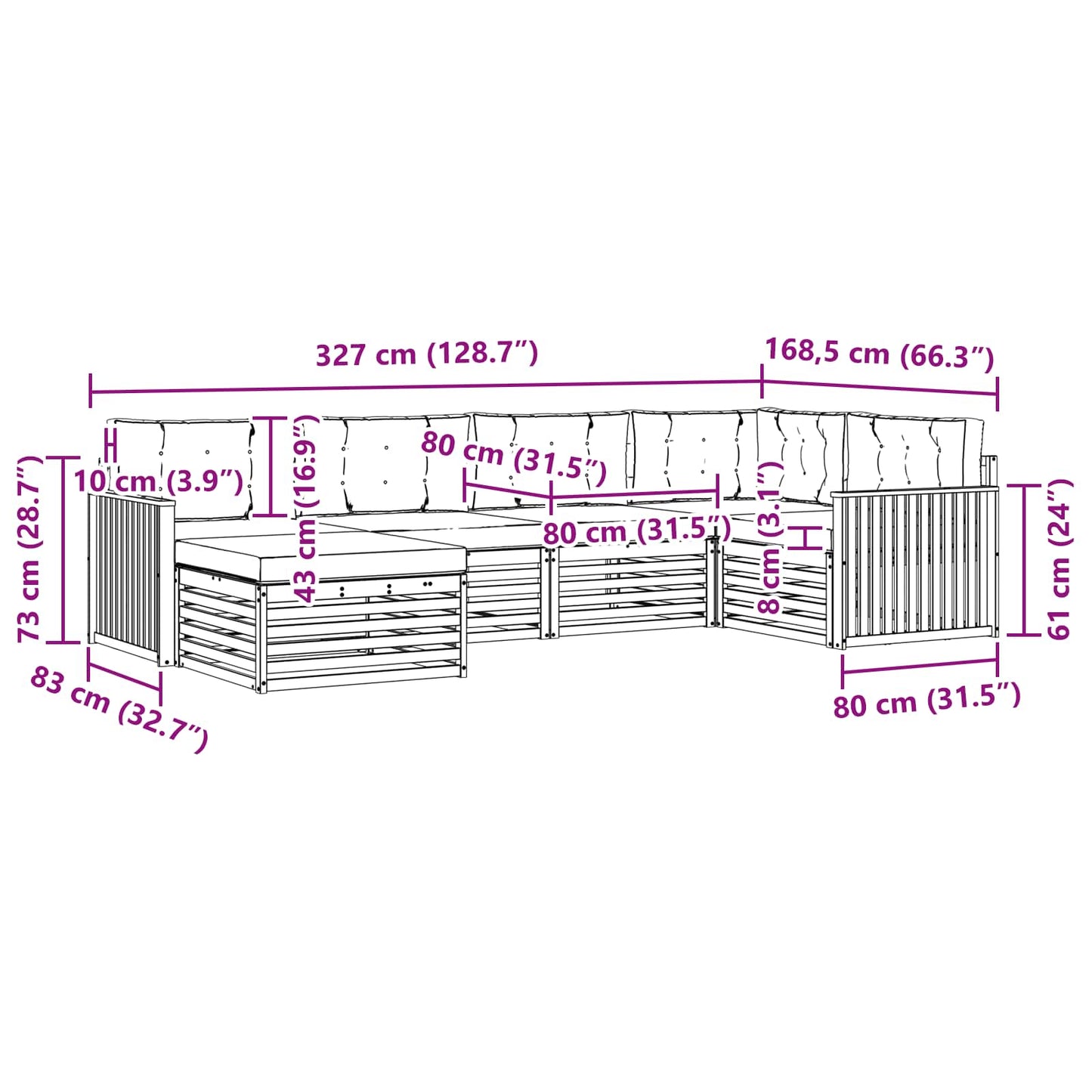 vidaXL Σειρά Καναπέ Εξωτερικού 6 pcs Φυσικό και Ανοιχτό Γκρι