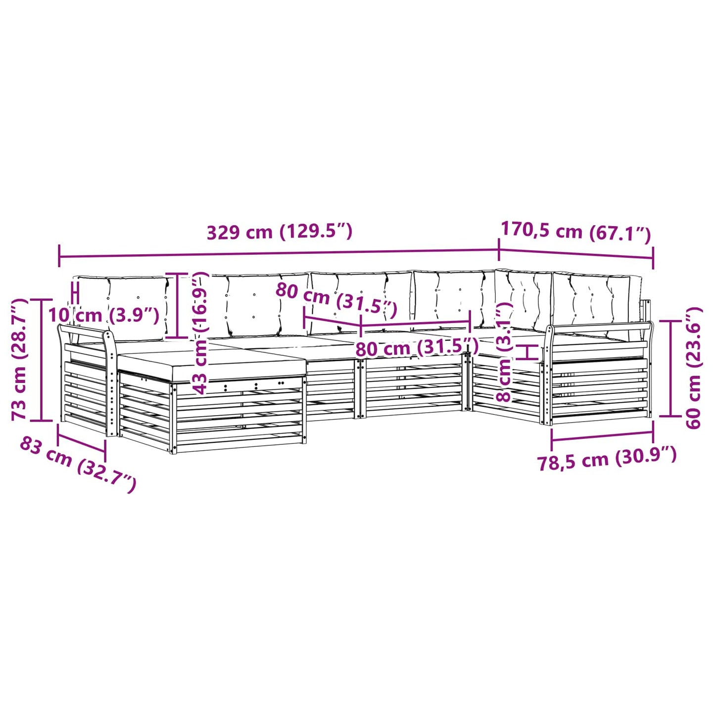vidaXL Σειρά Καναπέ Εξωτερικού με μαξιλάρι 6 pcs Φυσικό και Κρέμα