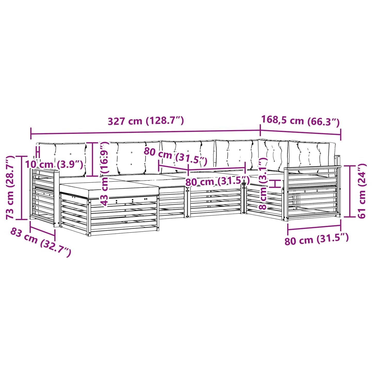 vidaXL Σειρά Καναπέ Εξωτερικού με μαξιλάρι 6 pcs Φυσικό και Μπεζ