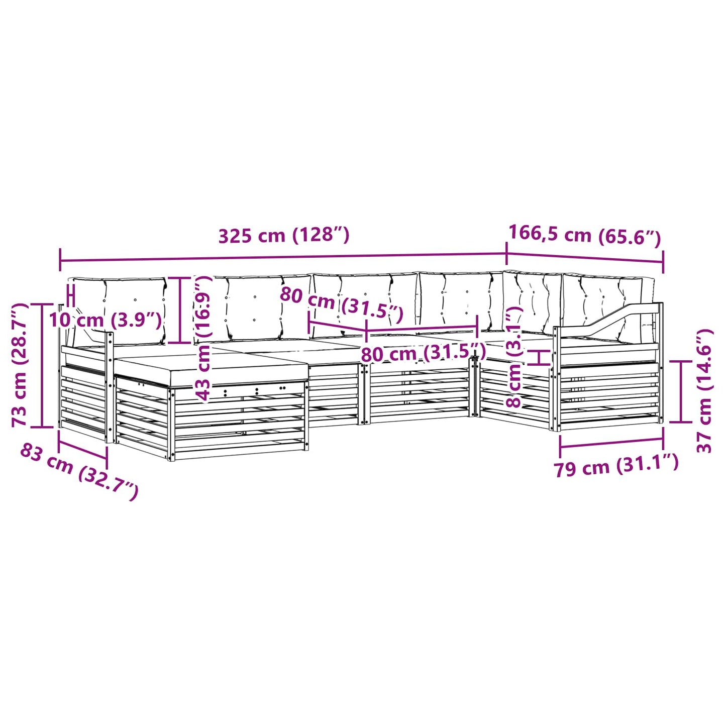 vidaXL Σειρά Καναπέ Εξωτερικού με μαξιλάρι 6 pcs Φυσικό και Μπεζ