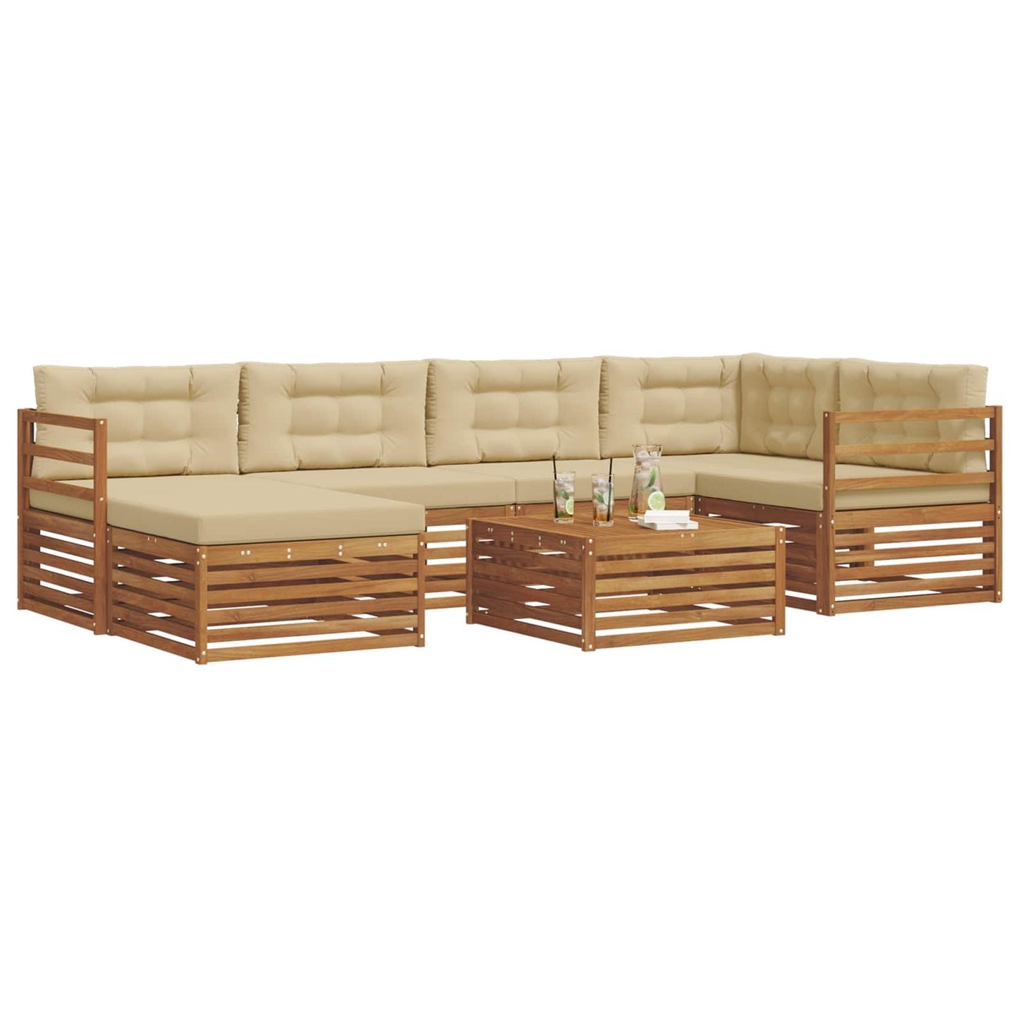 vidaXL Σειρά Καναπέ Εξωτερικού με μαξιλάρι 7 pcs Φυσικό και Μπεζ
