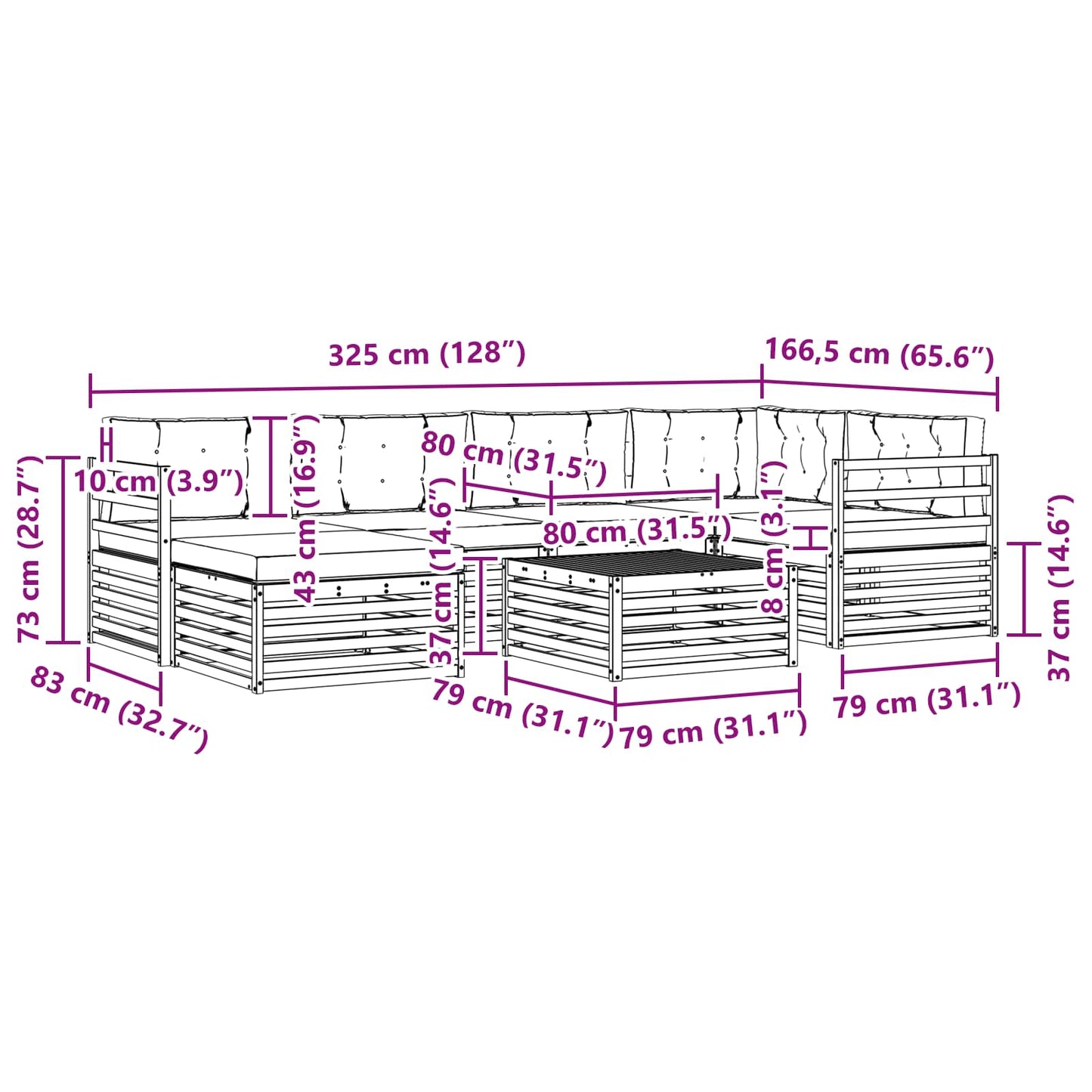vidaXL Σειρά Καναπέ Εξωτερικού με μαξιλάρι 7 pcs Φυσικό και Μπεζ