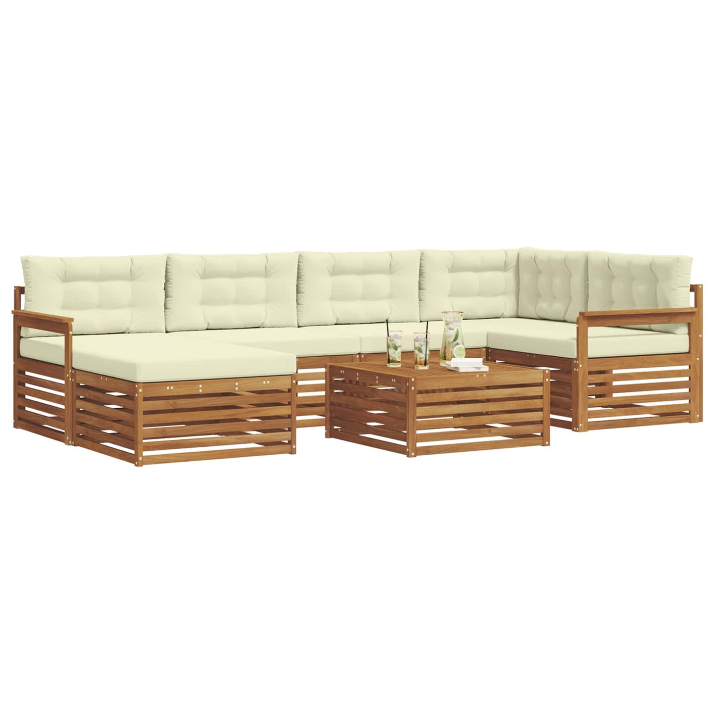 vidaXL Σειρά Καναπέ Εξωτερικού με μαξιλάρι 7 pcs Φυσικό και Κρέμα