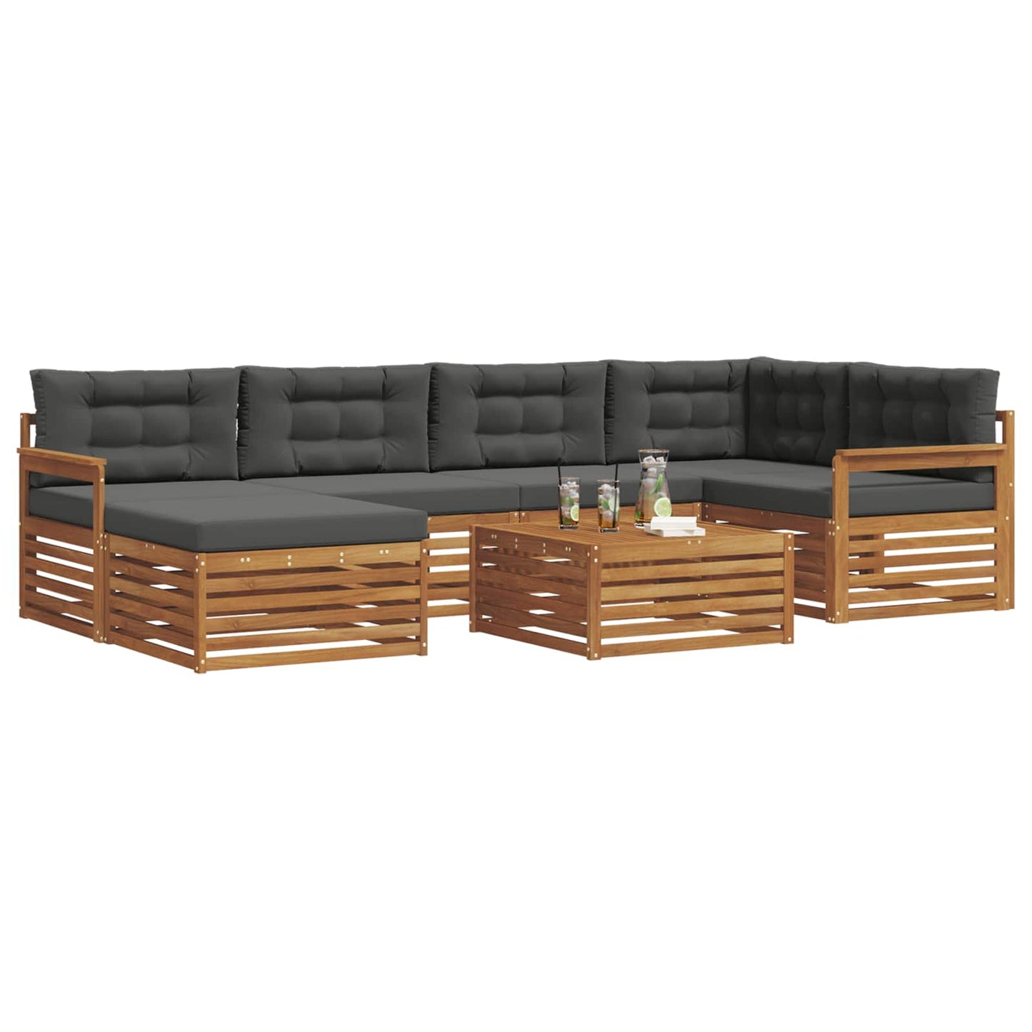 vidaXL Σειρά Καναπέ Εξωτερικού με μαξιλάρι 7 pcs Φυσικό και Ανθρακί