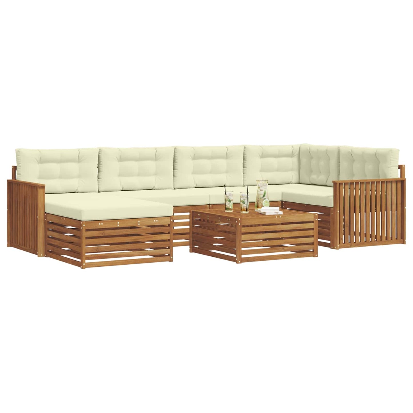 vidaXL Σειρά Καναπέ Εξωτερικού με μαξιλάρι 7 pcs Φυσικό και Κρέμα