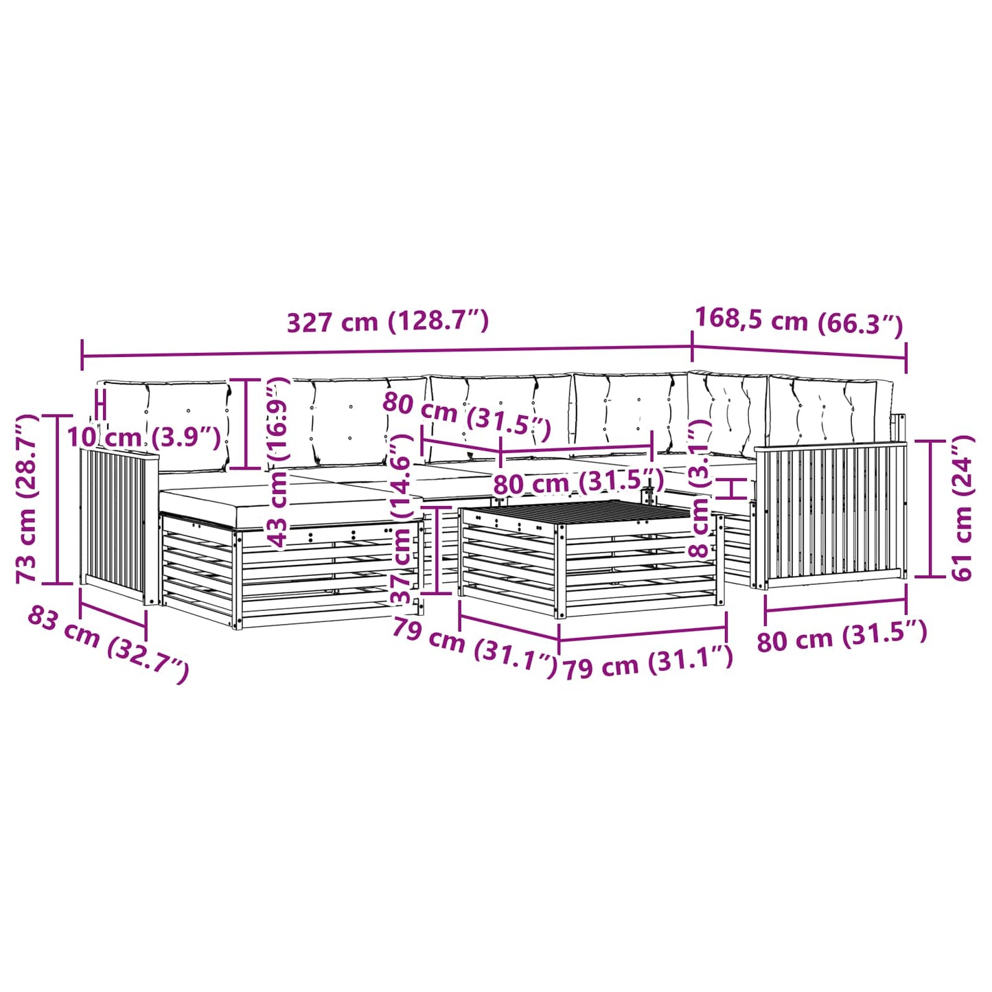 vidaXL Σειρά Καναπέ Εξωτερικού με μαξιλάρι 7 pcs Φυσικό και Κρέμα
