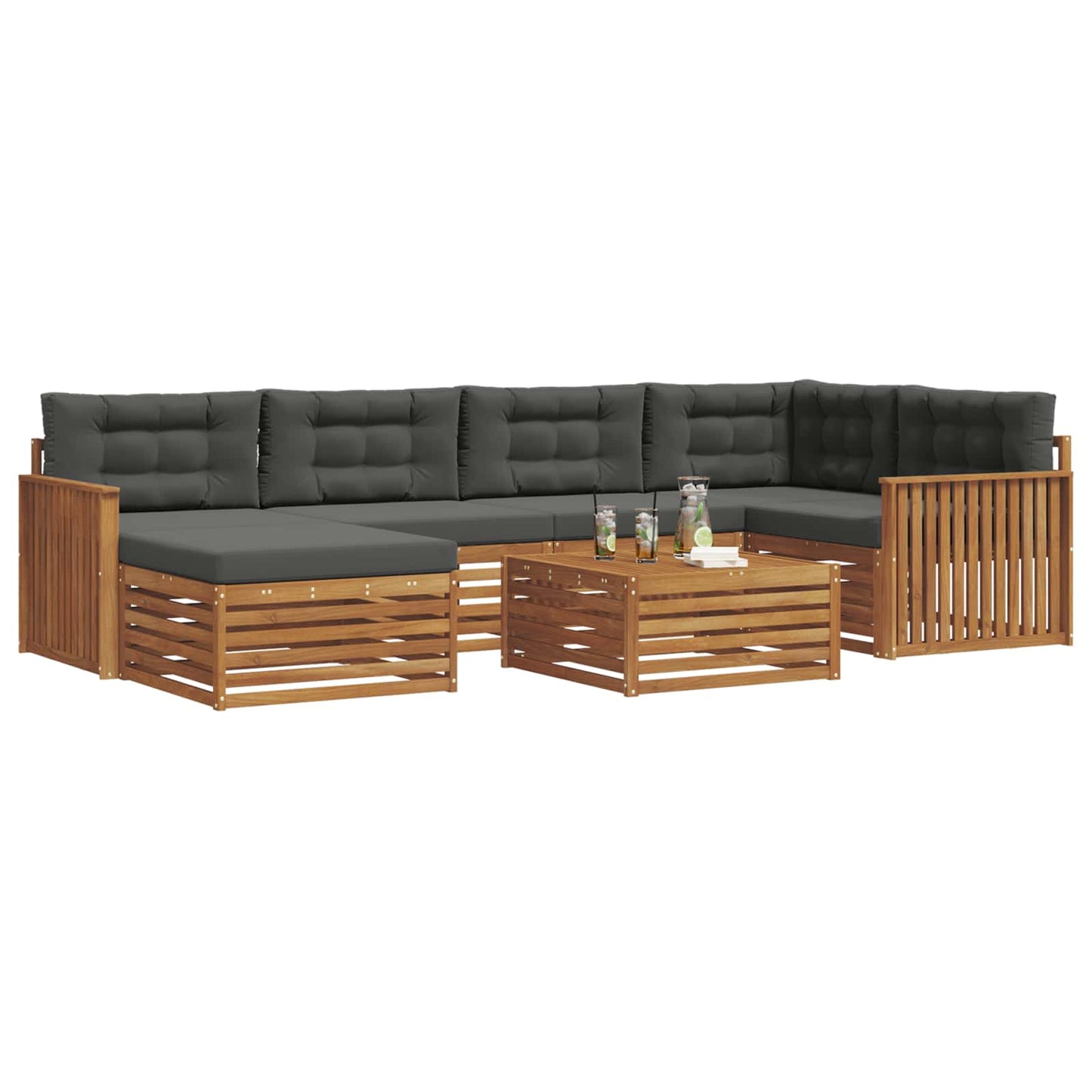 vidaXL Σειρά Καναπέ Εξωτερικού με μαξιλάρι 7 pcs Φυσικό και Ανθρακί
