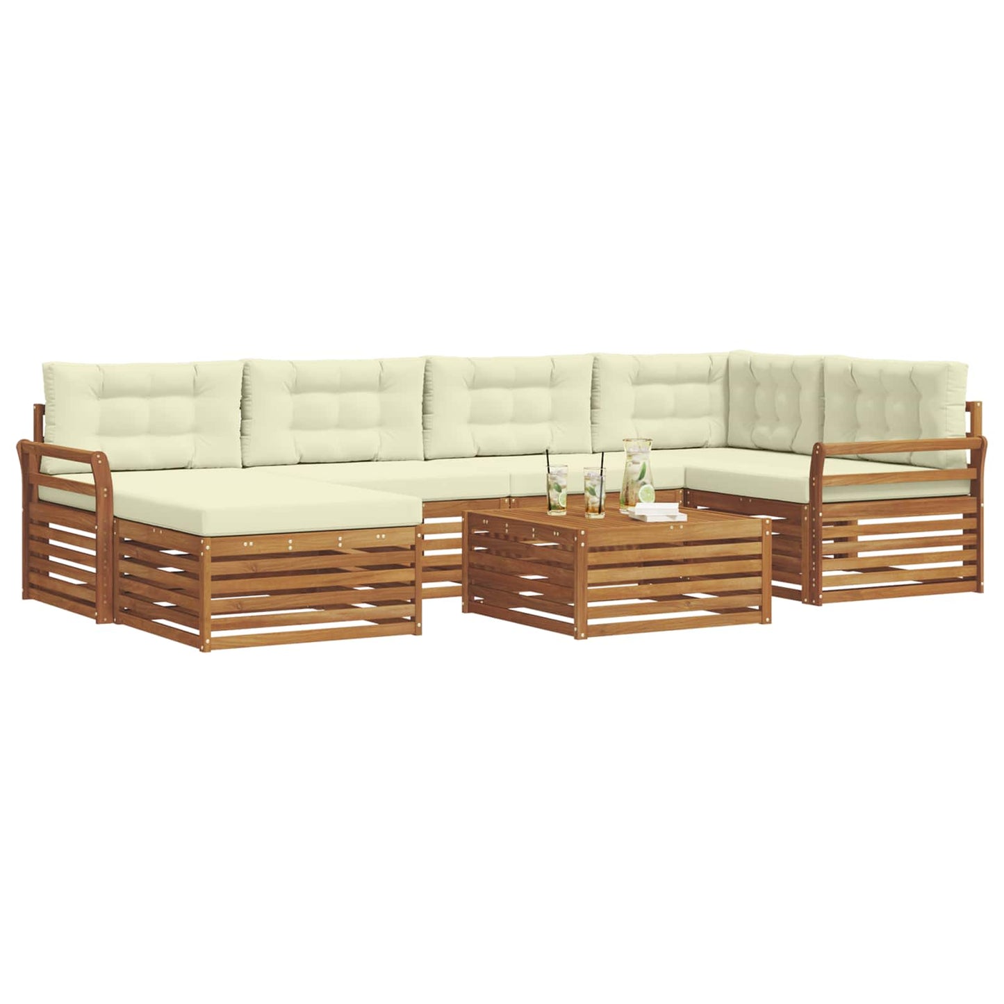 vidaXL Σειρά Καναπέ Εξωτερικού με μαξιλάρι 7 pcs Φυσικό και Κρέμα