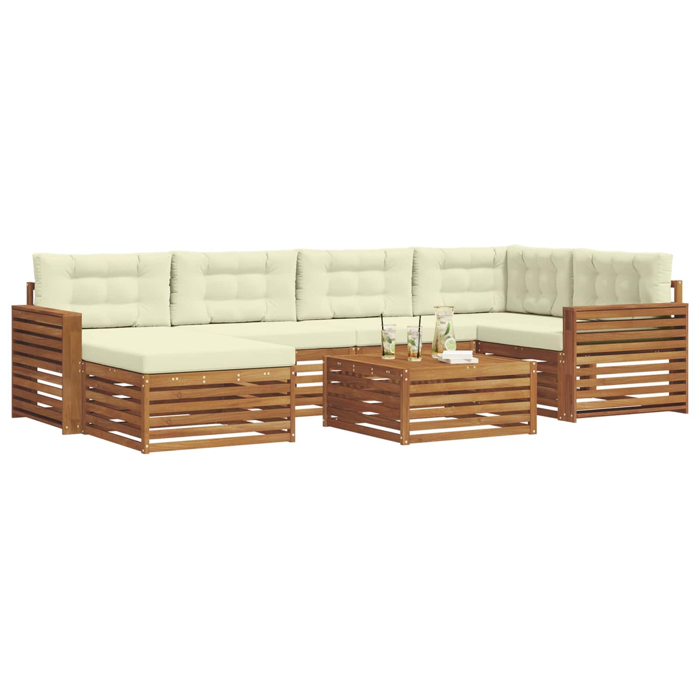 vidaXL Σειρά Καναπέ Εξωτερικού με μαξιλάρι 7 pcs Φυσικό και Κρέμα