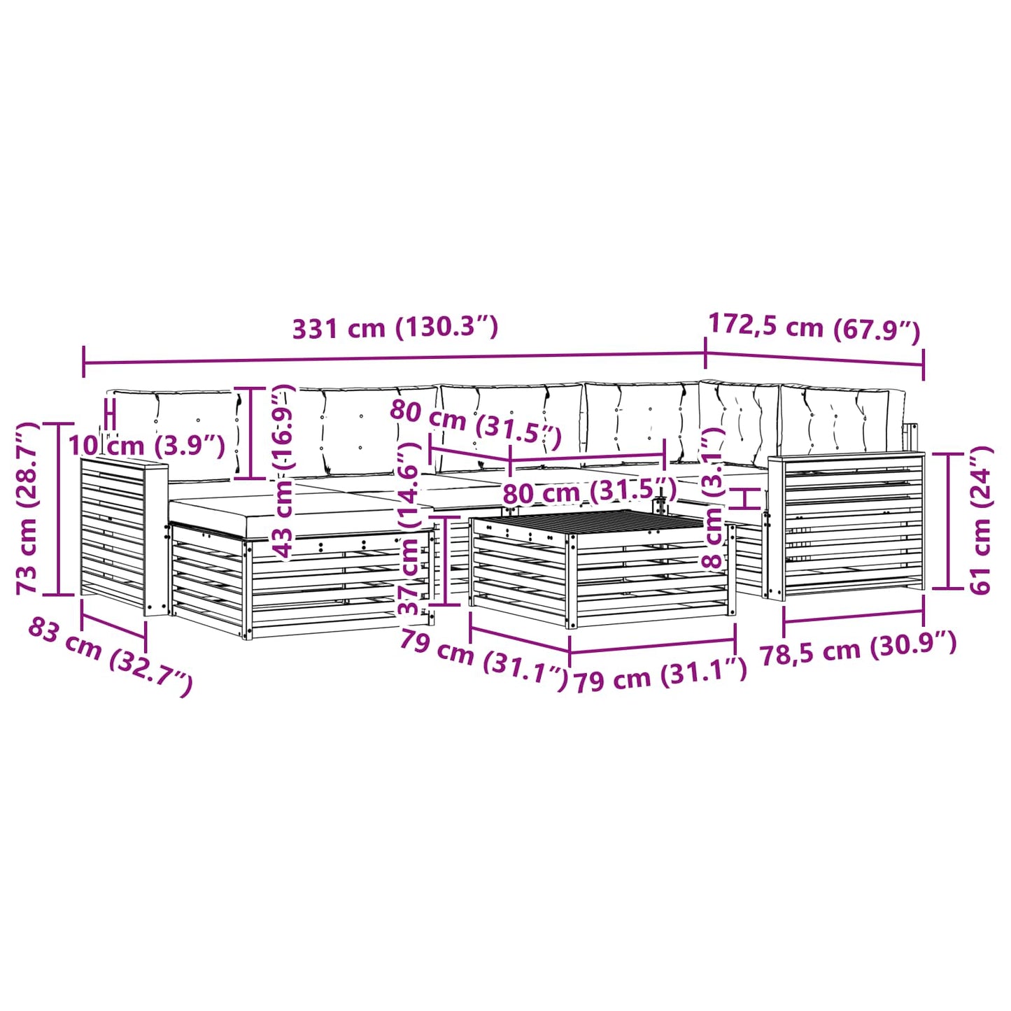 vidaXL Σειρά Καναπέ Εξωτερικού με μαξιλάρι 7 pcs Φυσικό και Κρέμα