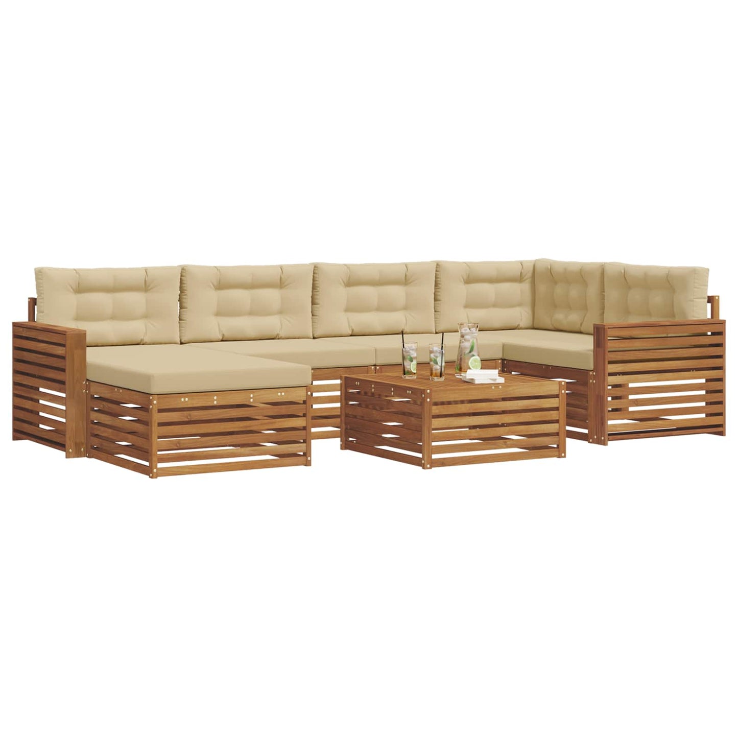 vidaXL Σειρά Καναπέ Εξωτερικού με μαξιλάρι 7 pcs Φυσικό και Μπεζ