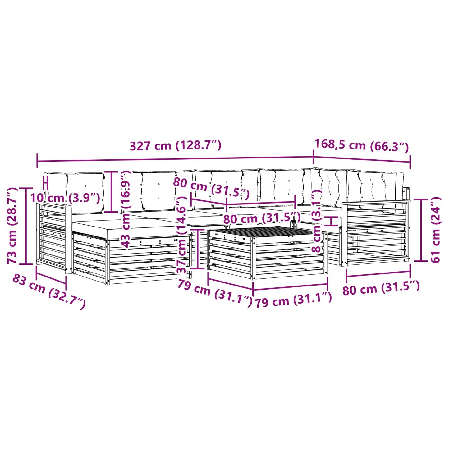 vidaXL Σειρά Καναπέ Εξωτερικού με μαξιλάρι 7 pcs Φυσικό και Ανθρακί