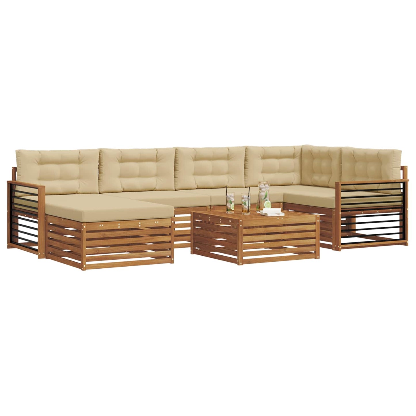 vidaXL Σειρά Καναπέ Εξωτερικού με μαξιλάρι 7 pcs Φυσικό και Μπεζ