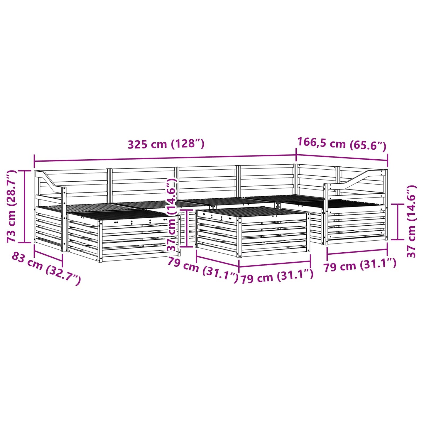 vidaXL Σειρά Καναπέ Εξωτερικού 7 pcs Φυσικό Στερεό Ξύλο Ακακίας