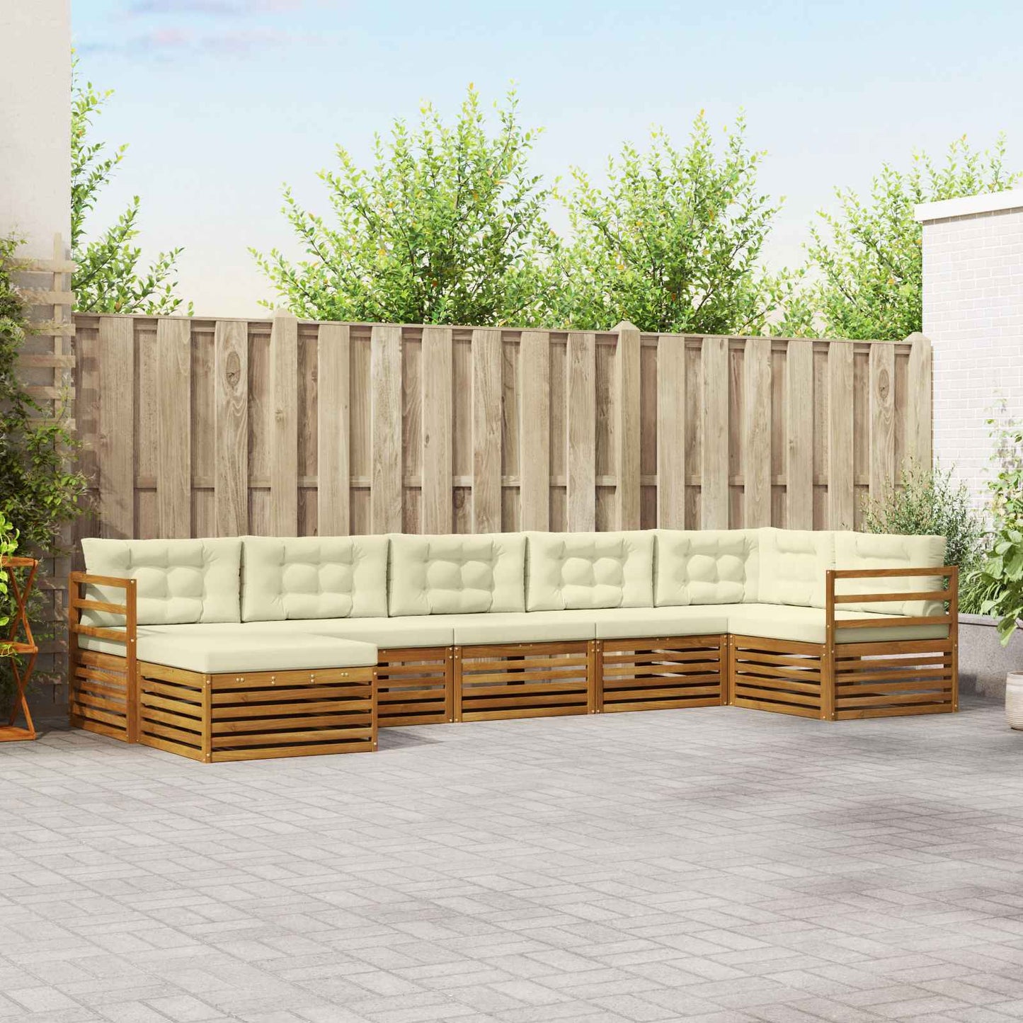 vidaXL Σετ Καναπέ 7 pcs Φυσικό και Κρέμα Στερεό Ξύλο Ακακίας
