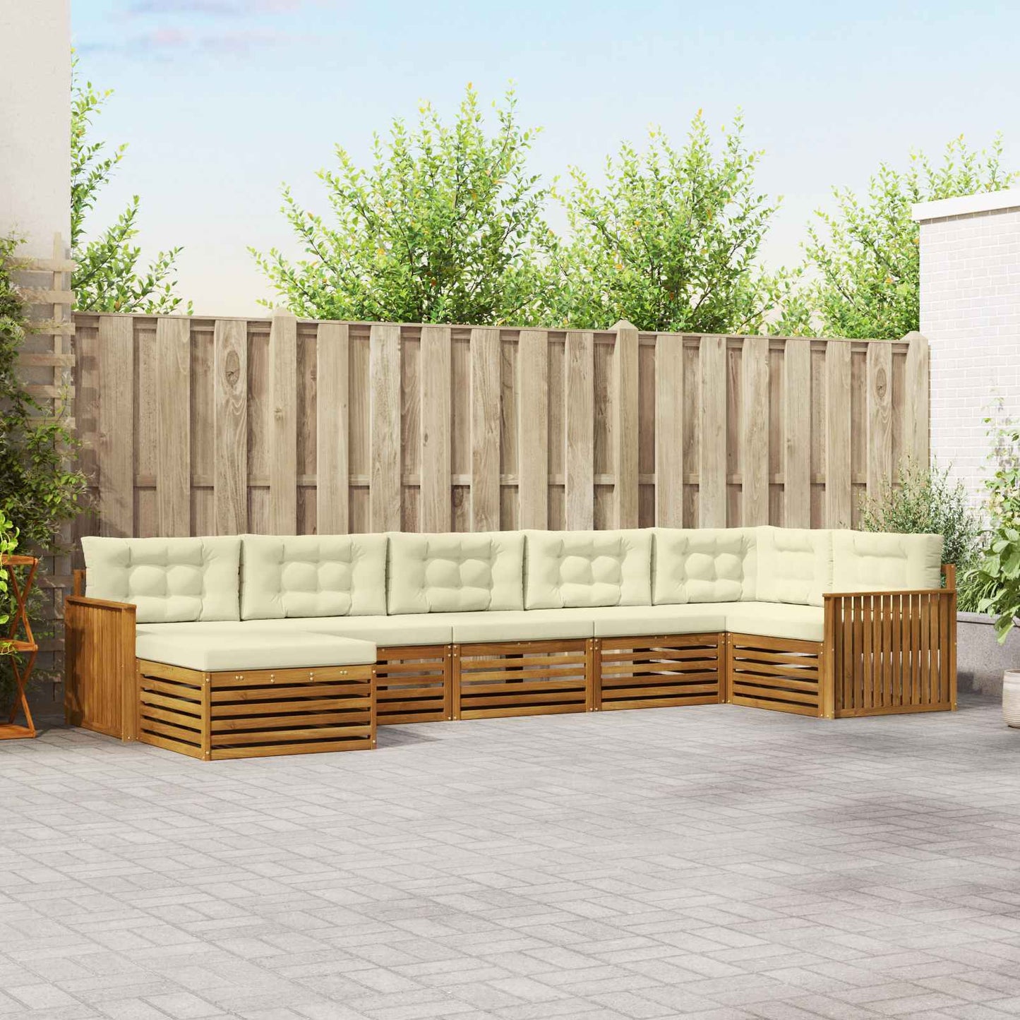 vidaXL Σετ Καναπέ 7 pcs Φυσικό και Κρέμα Στερεό Ξύλο Ακακίας