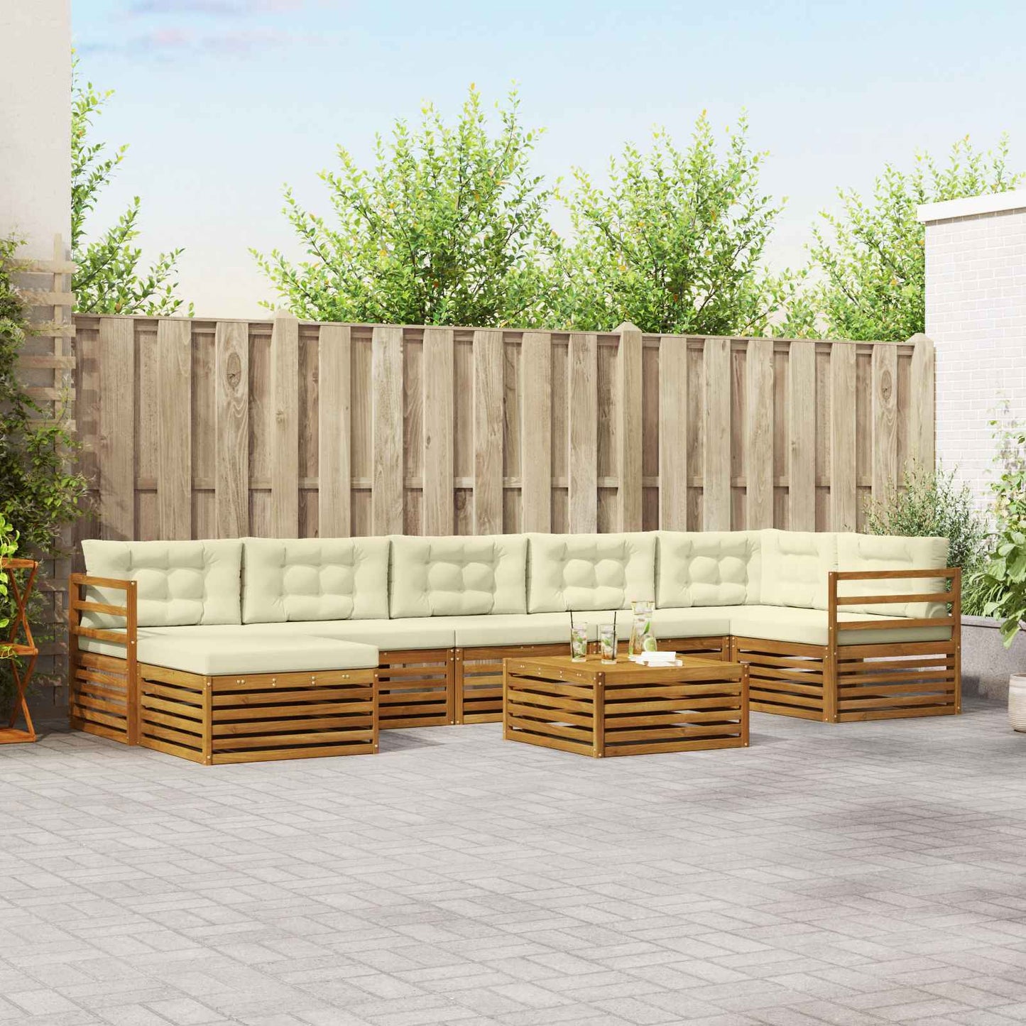 vidaXL Σειρά Καναπέ Εξωτερικού με μαξιλάρι 8 pcs Φυσικό και Κρέμα