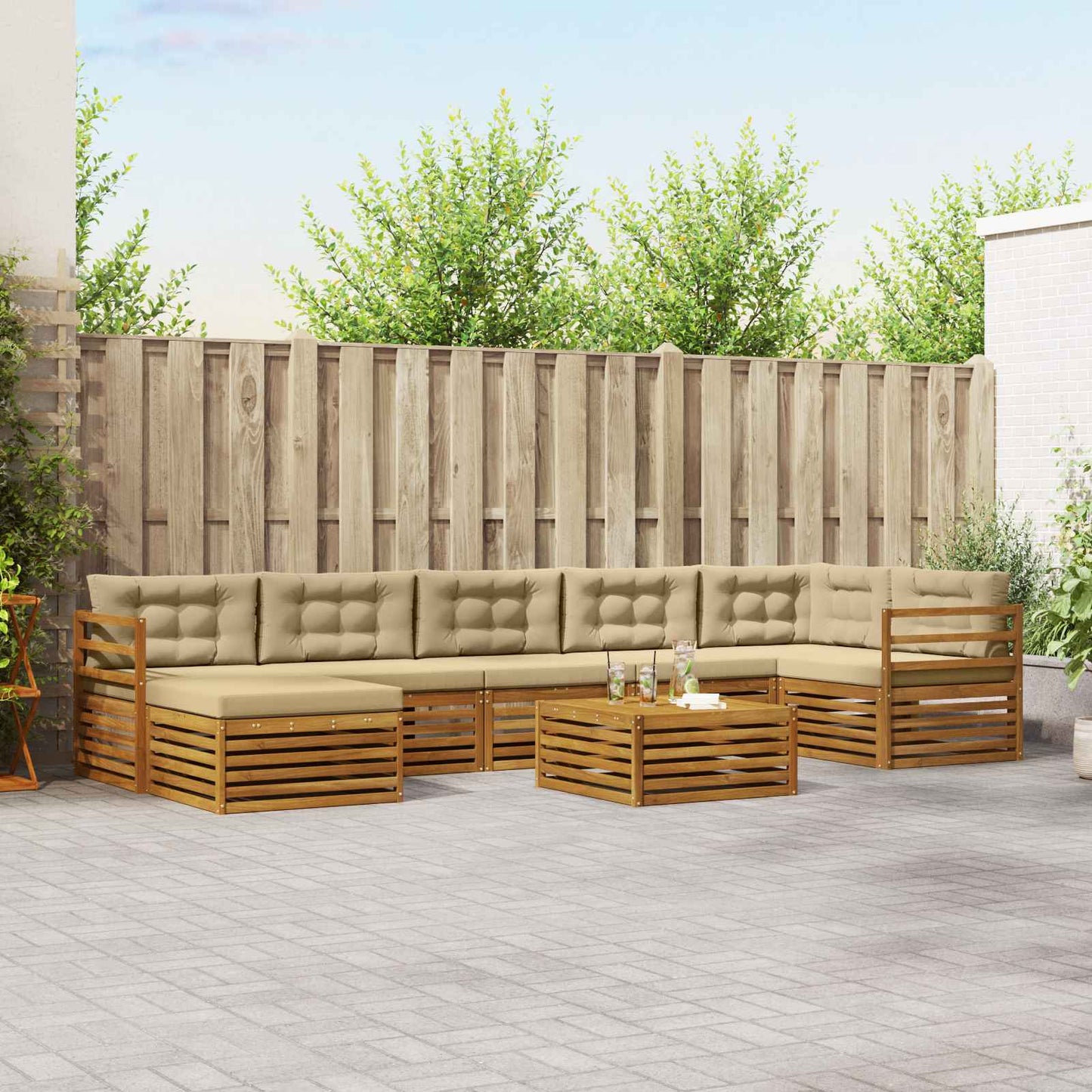 vidaXL Σειρά Καναπέ Εξωτερικού με μαξιλάρι 8 pcs Φυσικό και Μπεζ