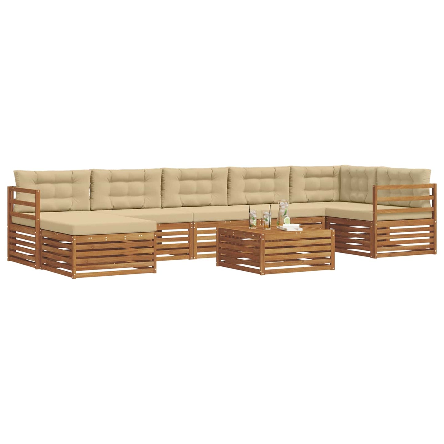 vidaXL Σειρά Καναπέ Εξωτερικού με μαξιλάρι 8 pcs Φυσικό και Μπεζ