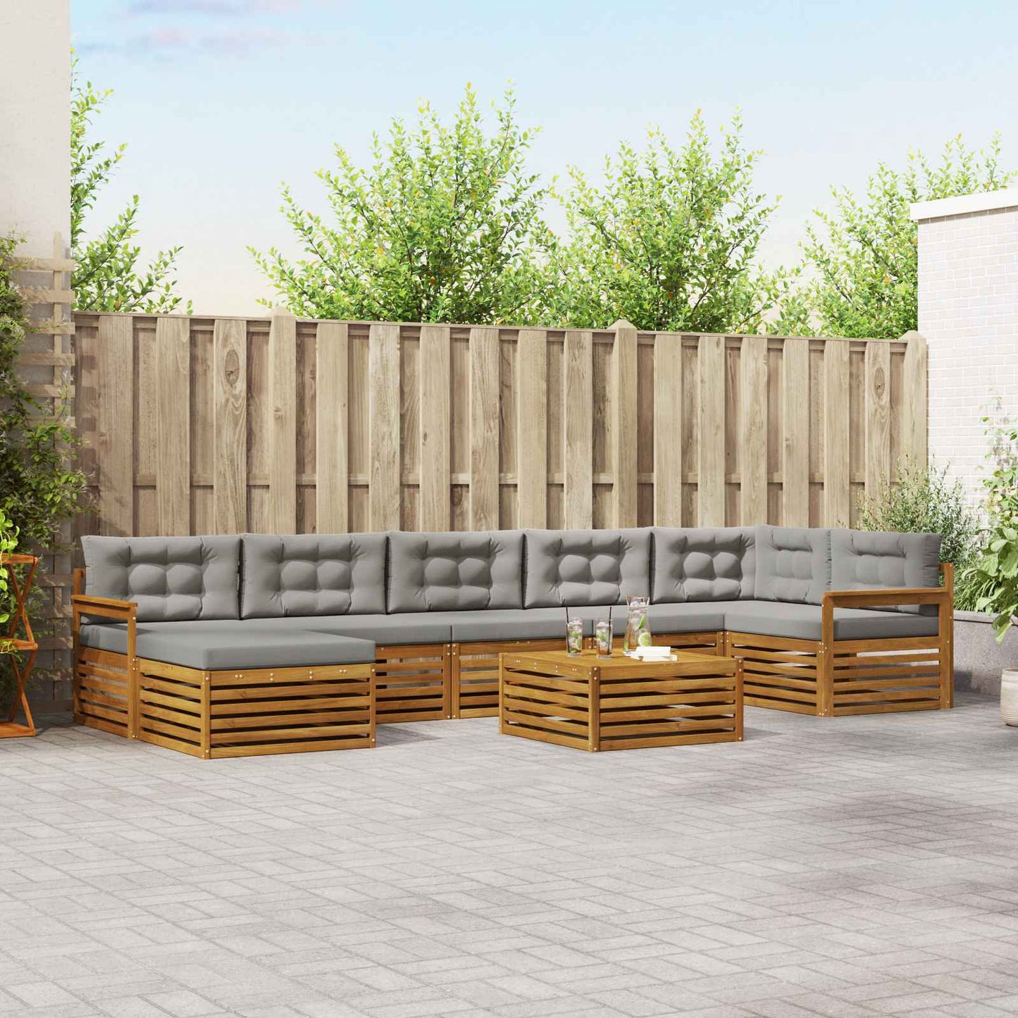 vidaXL Σειρά Καναπέ Εξωτερικού 8 pcs Φυσικό και Ανοιχτό Γκρι
