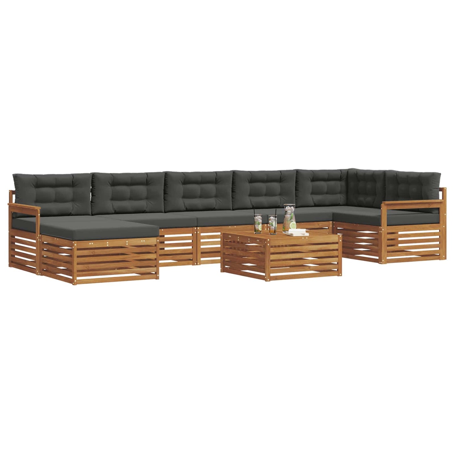 vidaXL Σειρά Καναπέ Εξωτερικού με μαξιλάρι 8 pcs Φυσικό και Ανθρακί