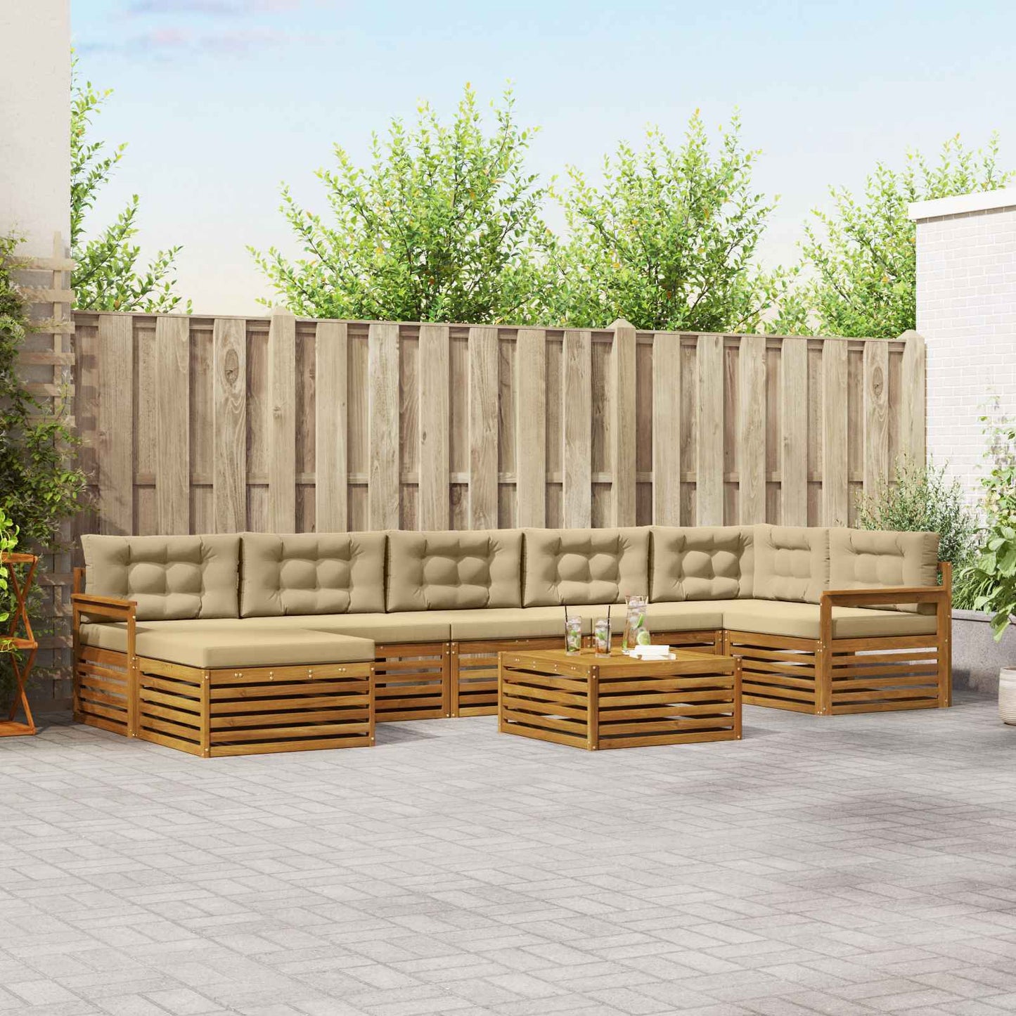 vidaXL Σειρά Καναπέ Εξωτερικού με μαξιλάρι 8 pcs Φυσικό και Μπεζ