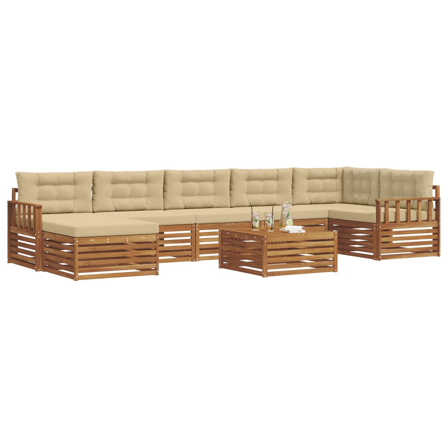 vidaXL Σειρά Καναπέ Εξωτερικού με μαξιλάρι 8 pcs Φυσικό και Μπεζ