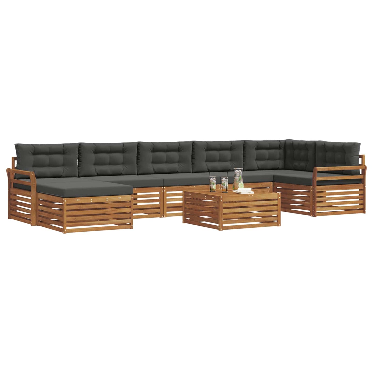 vidaXL Σειρά Καναπέ Εξωτερικού με μαξιλάρι 8 pcs Φυσικό και Ανθρακί